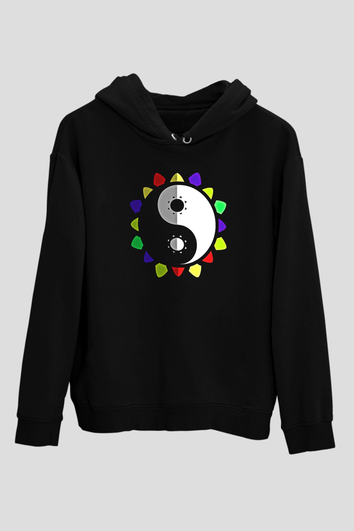 Wushu Baskılı Unisex Siyah Kapüşonlu Sweatshirt