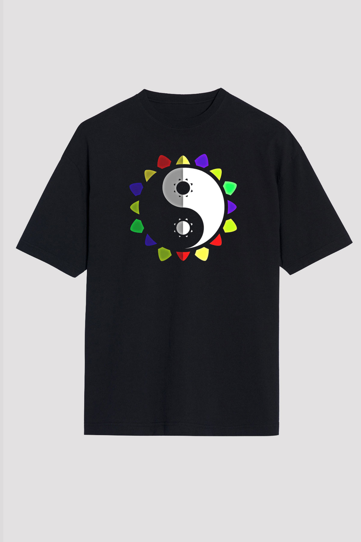 Wushu Baskılı Unisex Siyah Oversize Tişört