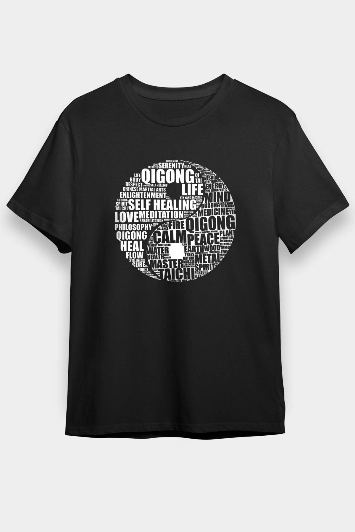 Wushu Baskılı Unisex Siyah Tişört - Tshirt