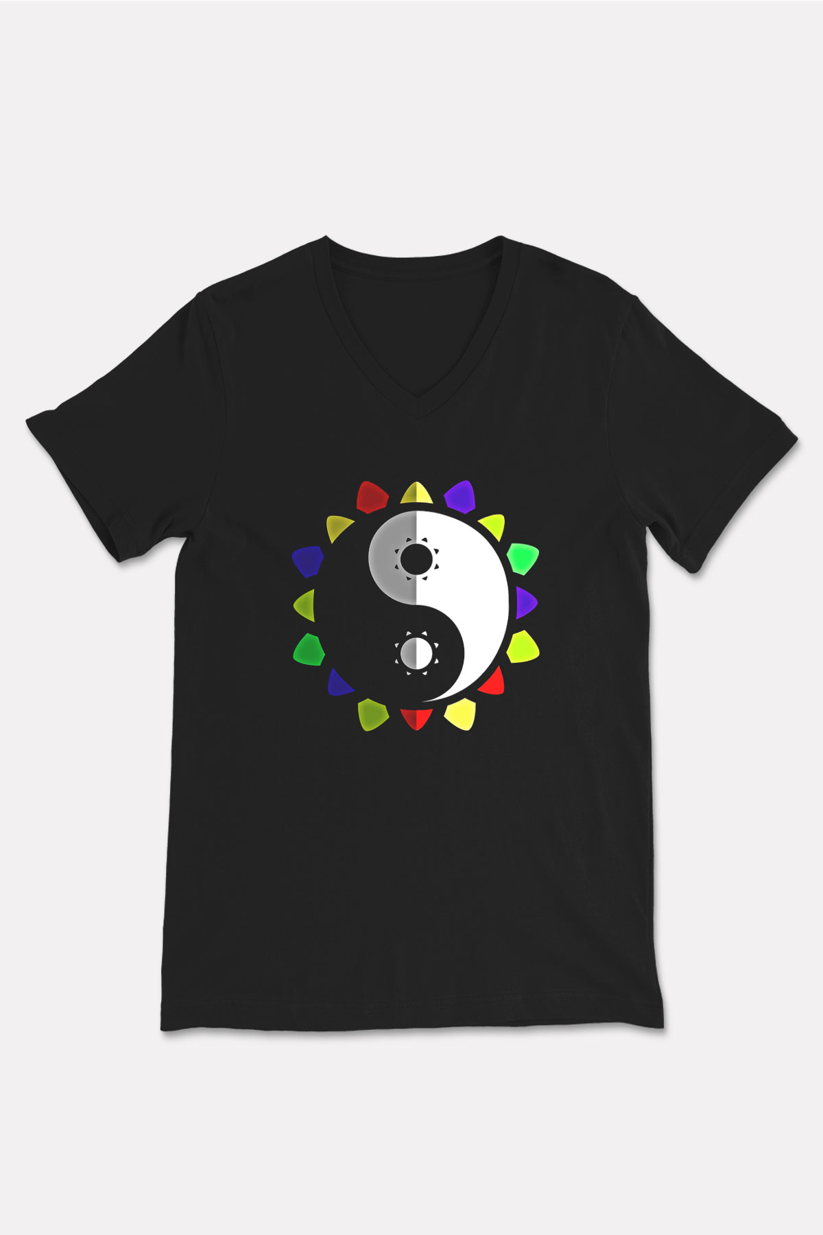 Wushu Baskılı Unisex Siyah V Yaka Tişört