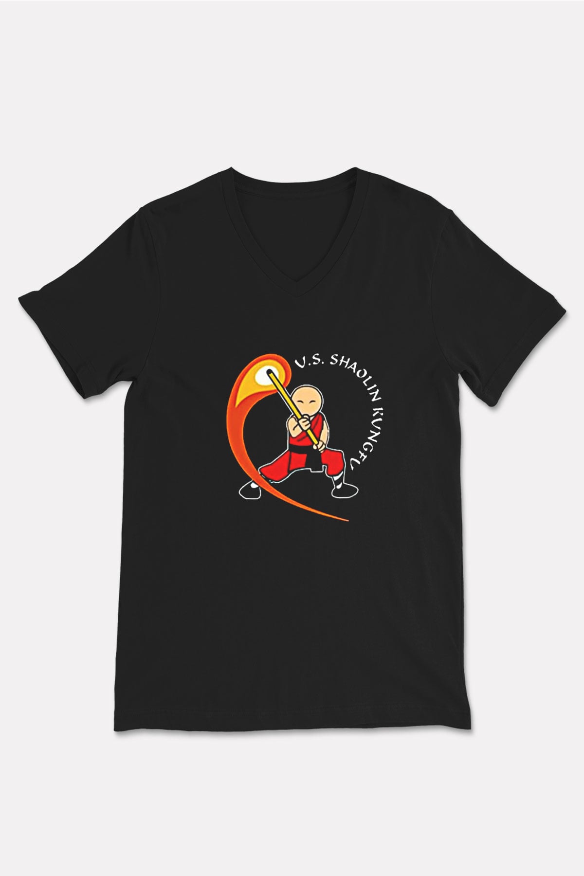 Wushu Baskılı Unisex Siyah V Yaka Tişört