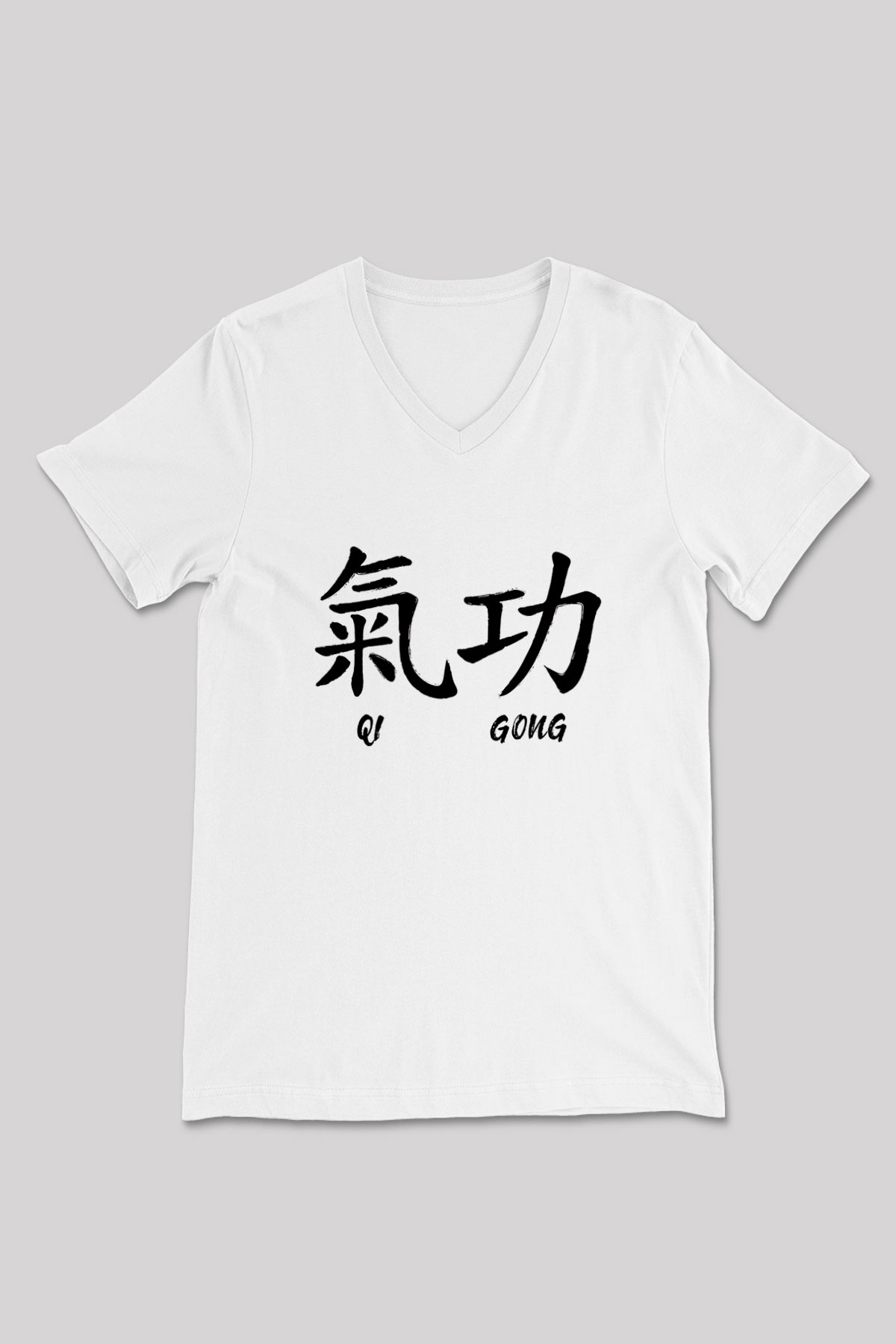 Wushu Baskılı Unisex V Yaka Tişört - Tshirt