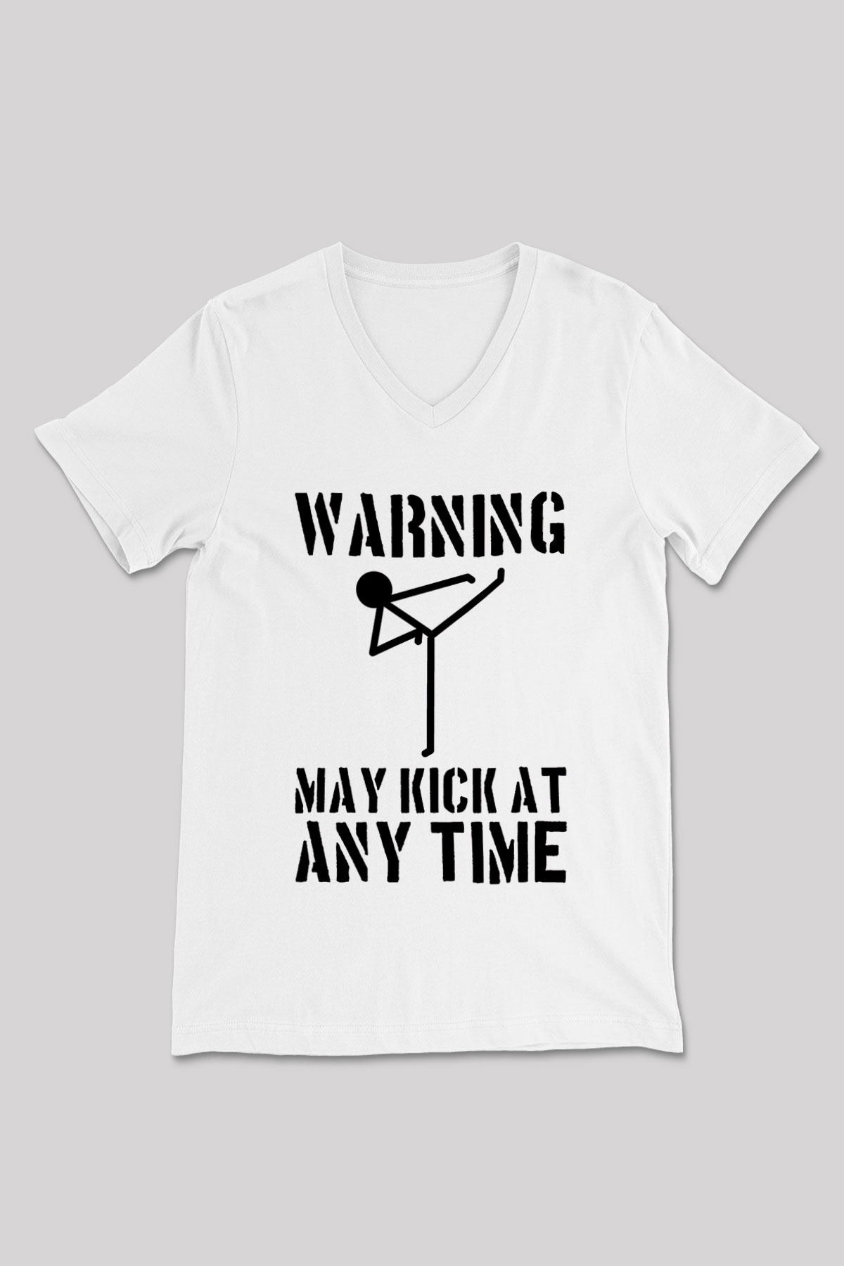 Wushu Baskılı Unisex V Yaka Tişört - Tshirt