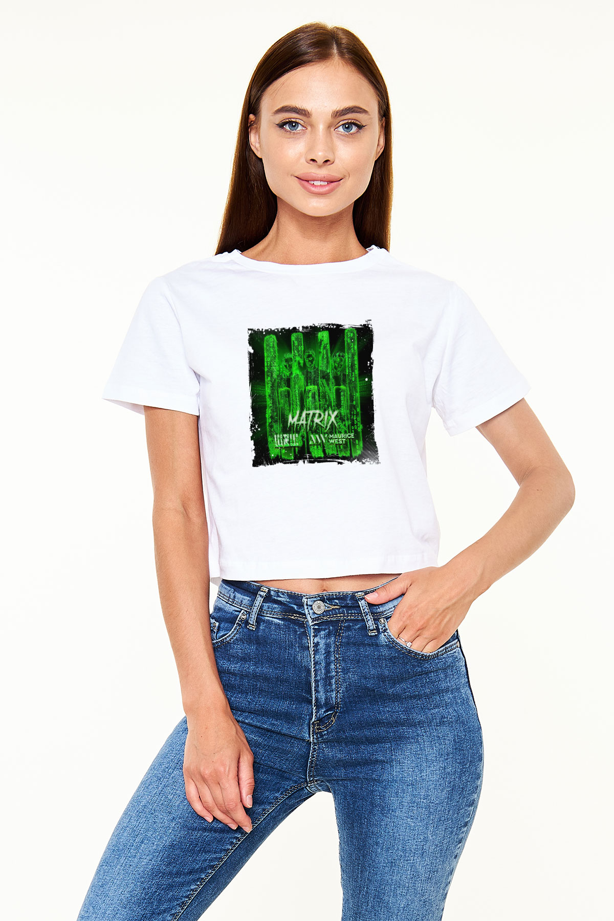 W&W Baskılı Beyaz Kadın Crop Top Tişört