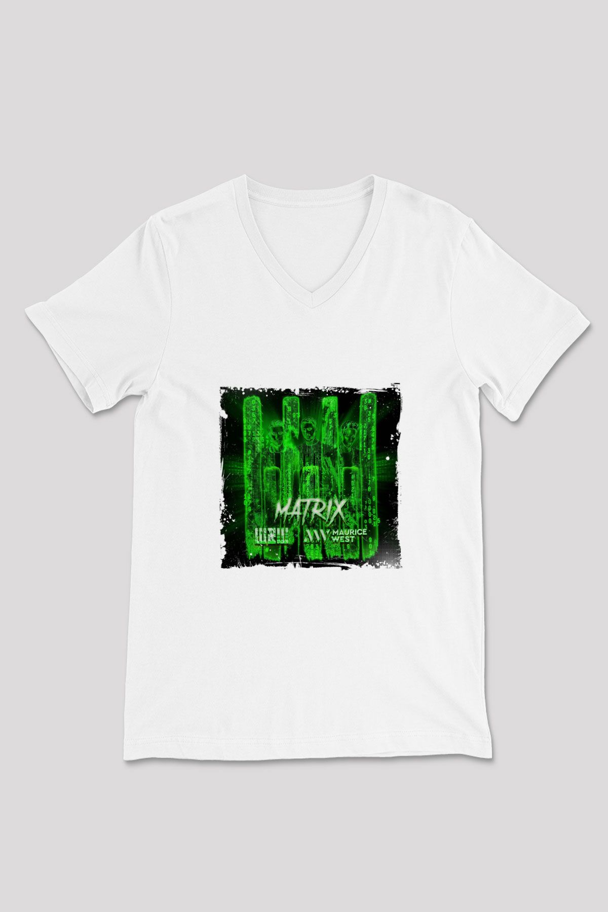 W&W Baskılı Beyaz V Yaka Unisex Tişört