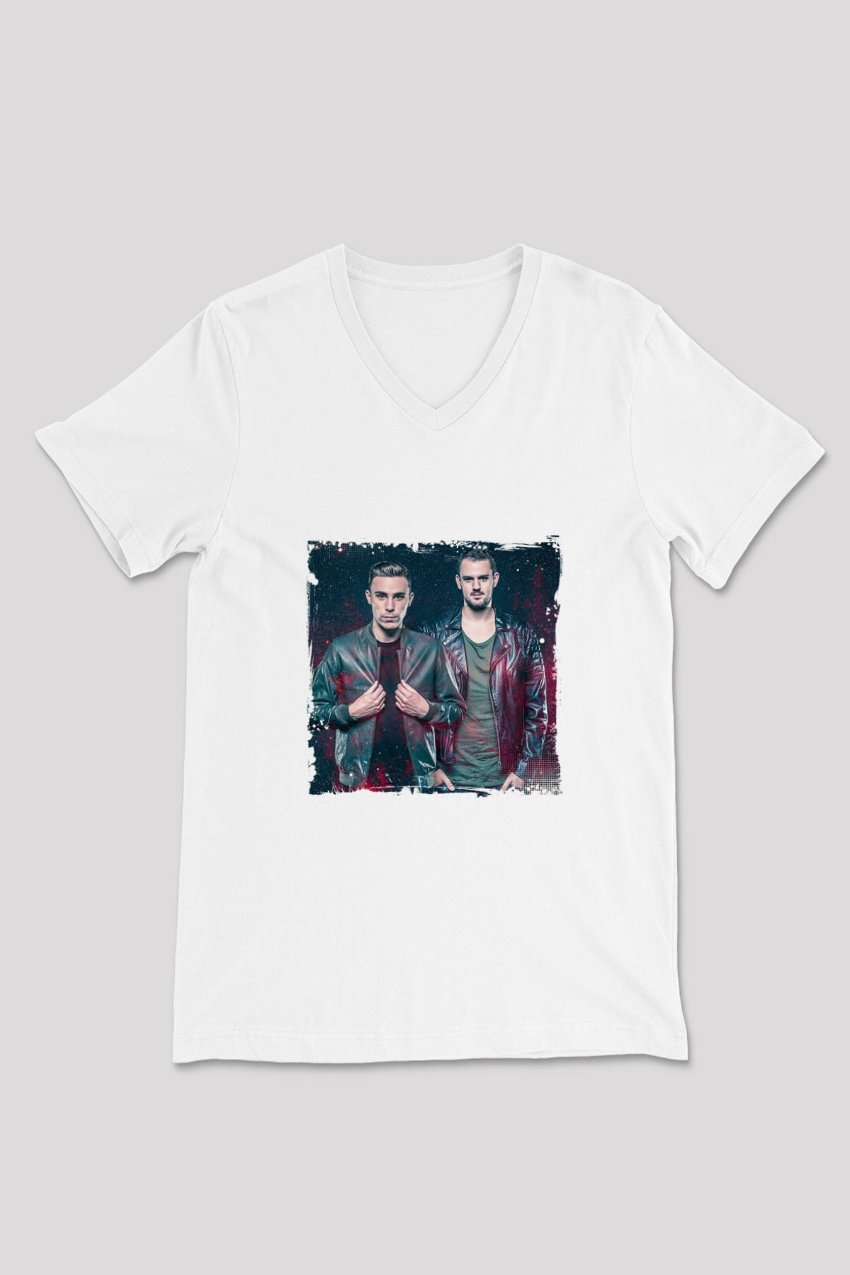 W&W Baskılı Beyaz V Yaka Unisex Tişört