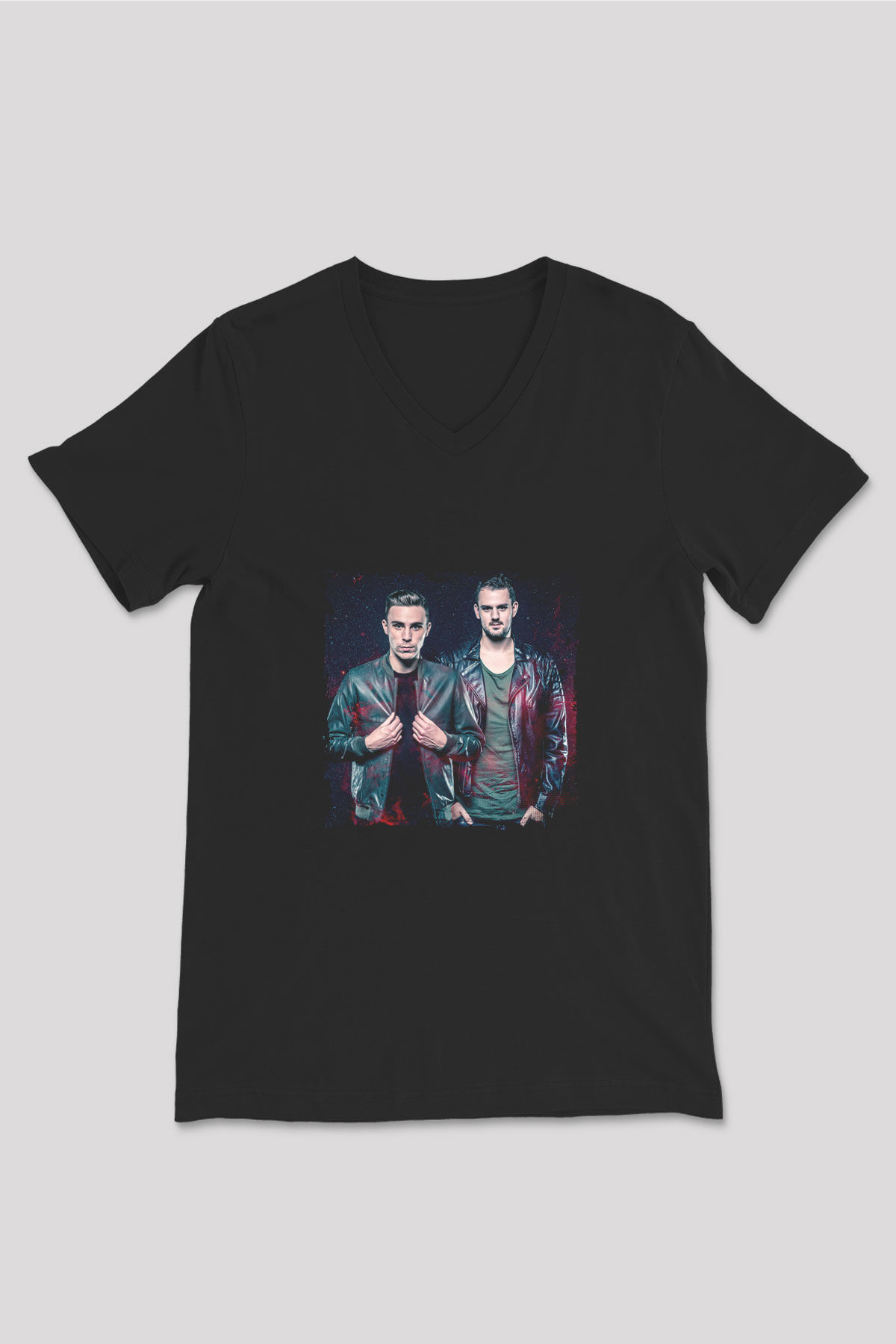 W&W Baskılı Unisex Siyah V Yaka Tişört