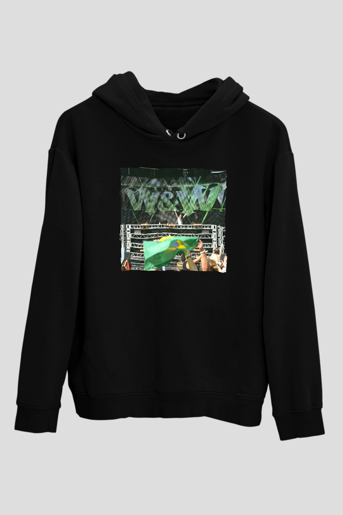 W&W Siyah Unisex Kapüşonlu Sweatshirt