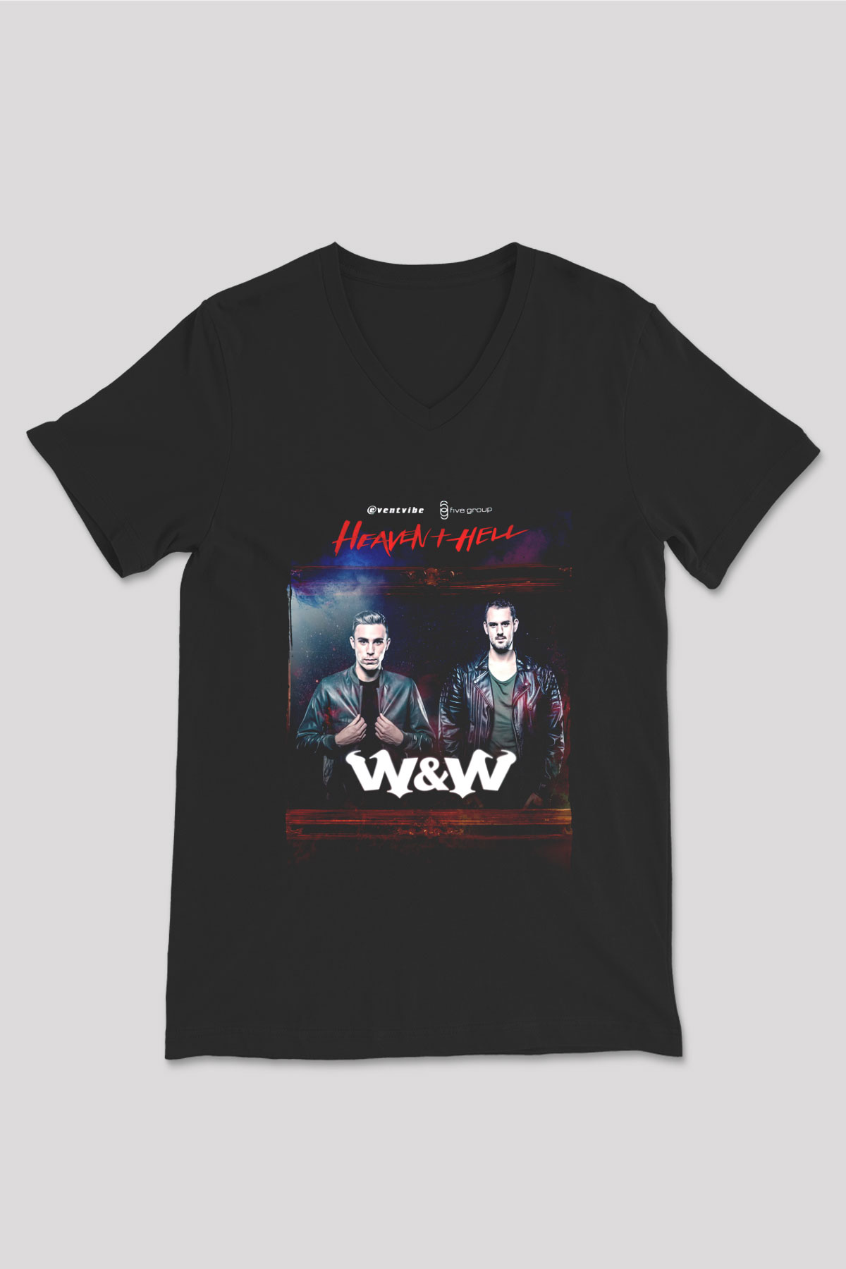 W&W Siyah Unisex V Yaka Tişört