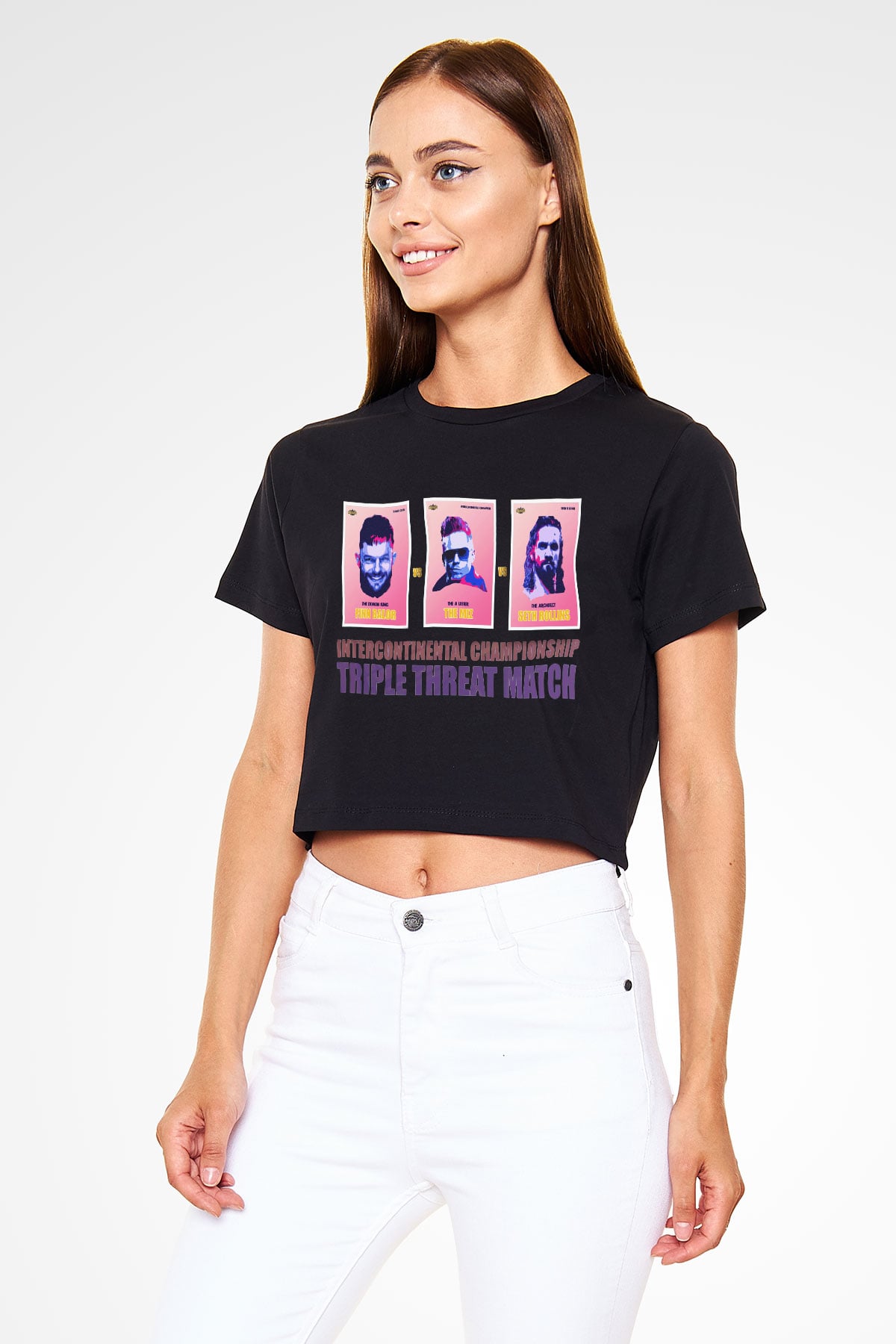WWE Siyah Crop Top Tişört
