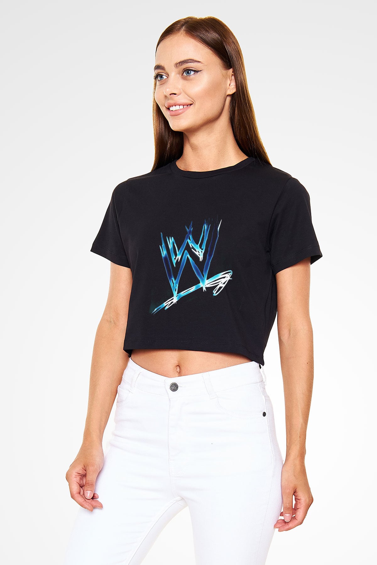 WWE Siyah Crop Top Tişört