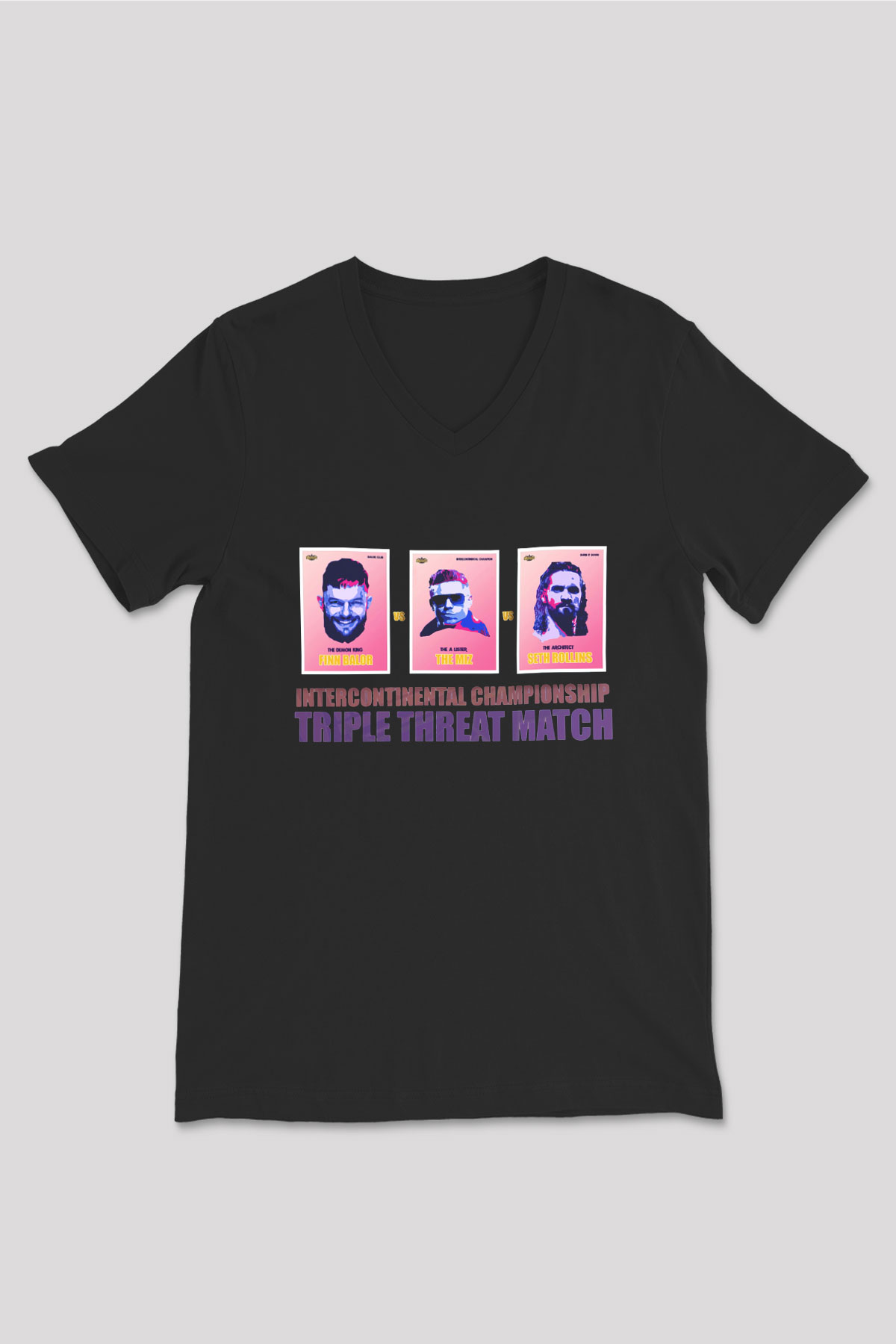 WWE Siyah Unisex V Yaka Tişört