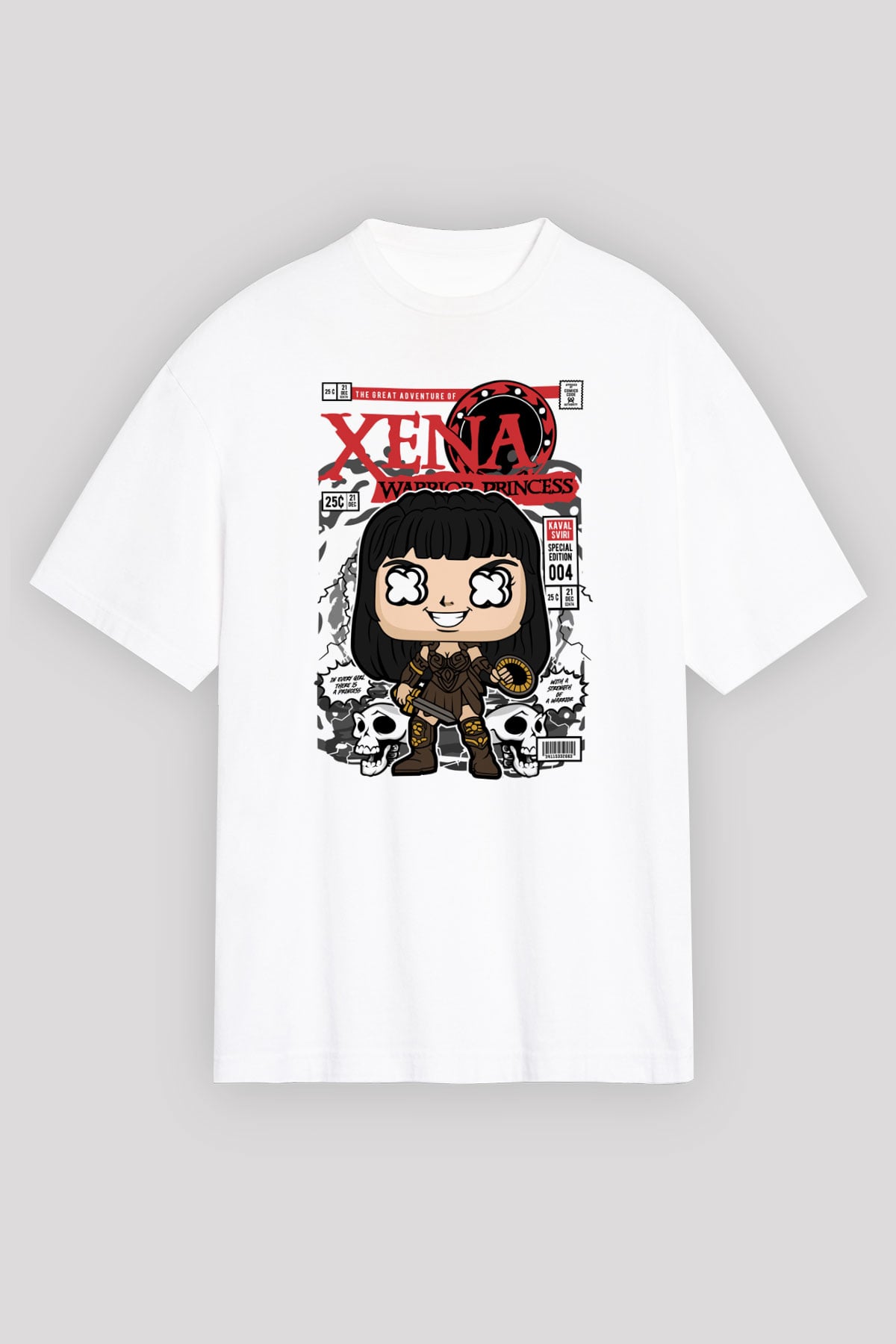 XENA - Savaşçı Prenses Baskılı Unisex Beyaz Oversize Tişört