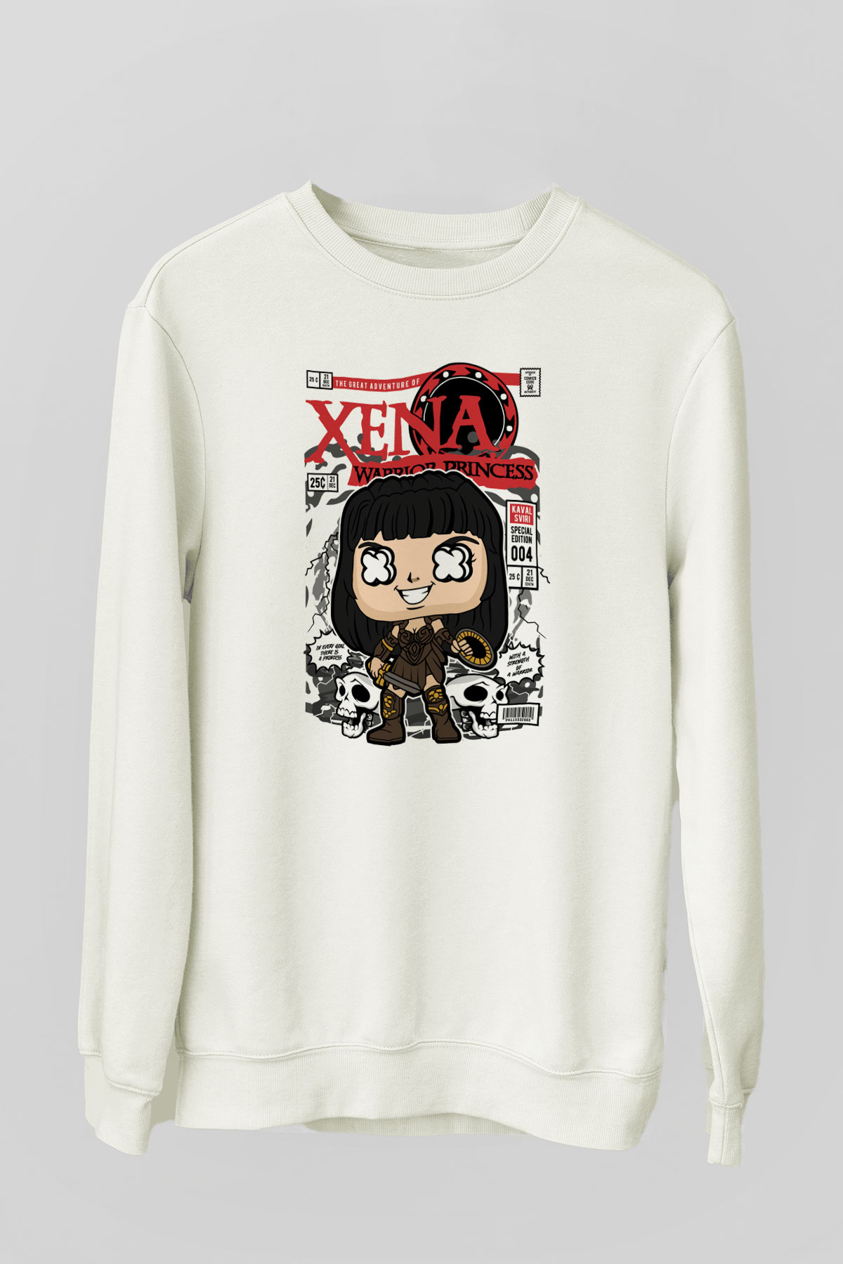 XENA - Savaşçı Prenses Baskılı Unisex Beyaz Sweatshirt