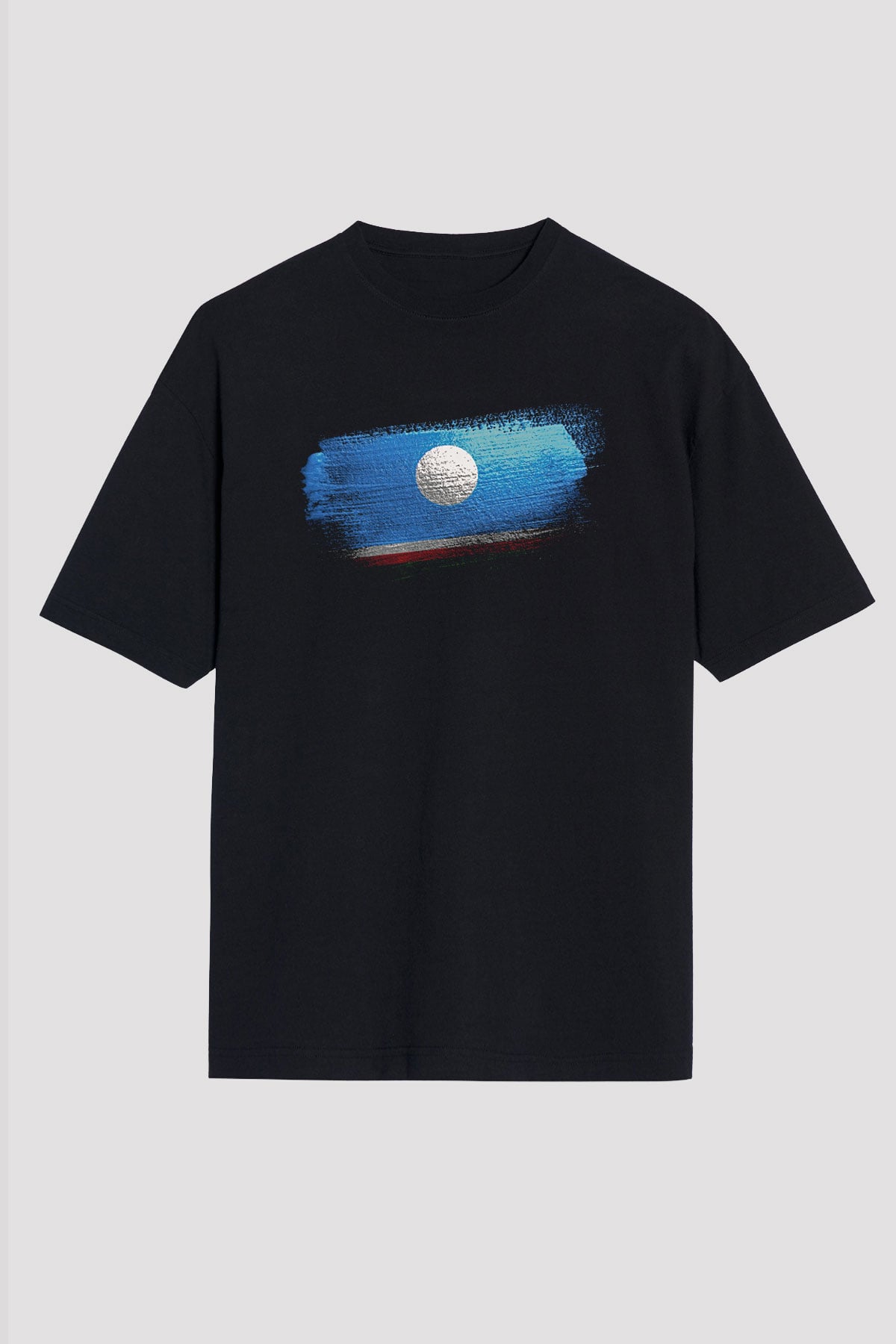 Yakutistan - Sakha Republic Bayrağı Baskılı Unisex Siyah Oversize Tişört