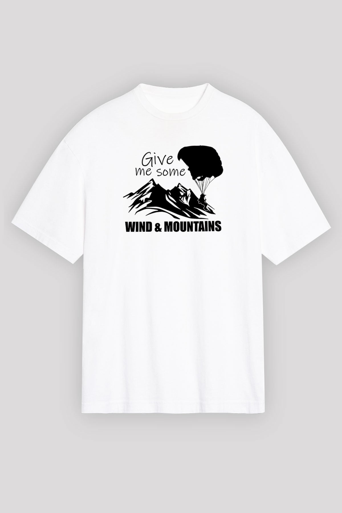 Yamaç Paraşütü Baskılı Unisex Beyaz Oversize Tişört - Tshirt