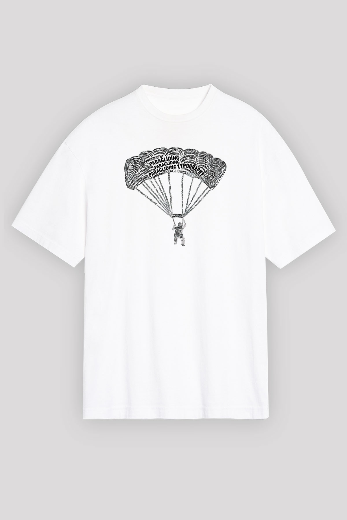 Yamaç Paraşütü Baskılı Unisex Beyaz Oversize Tişört - Tshirt