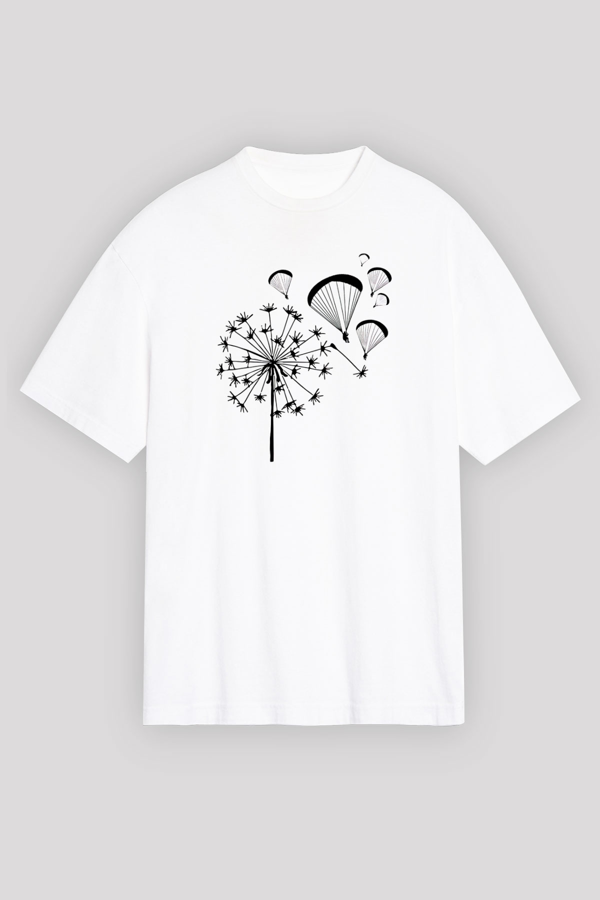 Yamaç Paraşütü Baskılı Unisex Beyaz Oversize Tişört - Tshirt