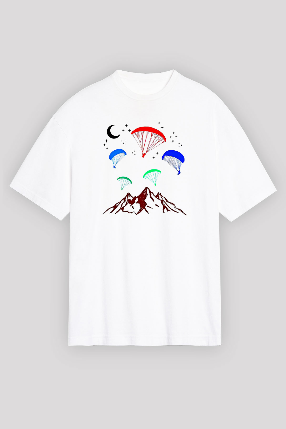 Yamaç Paraşütü Baskılı Unisex Beyaz Oversize Tişört - Tshirt