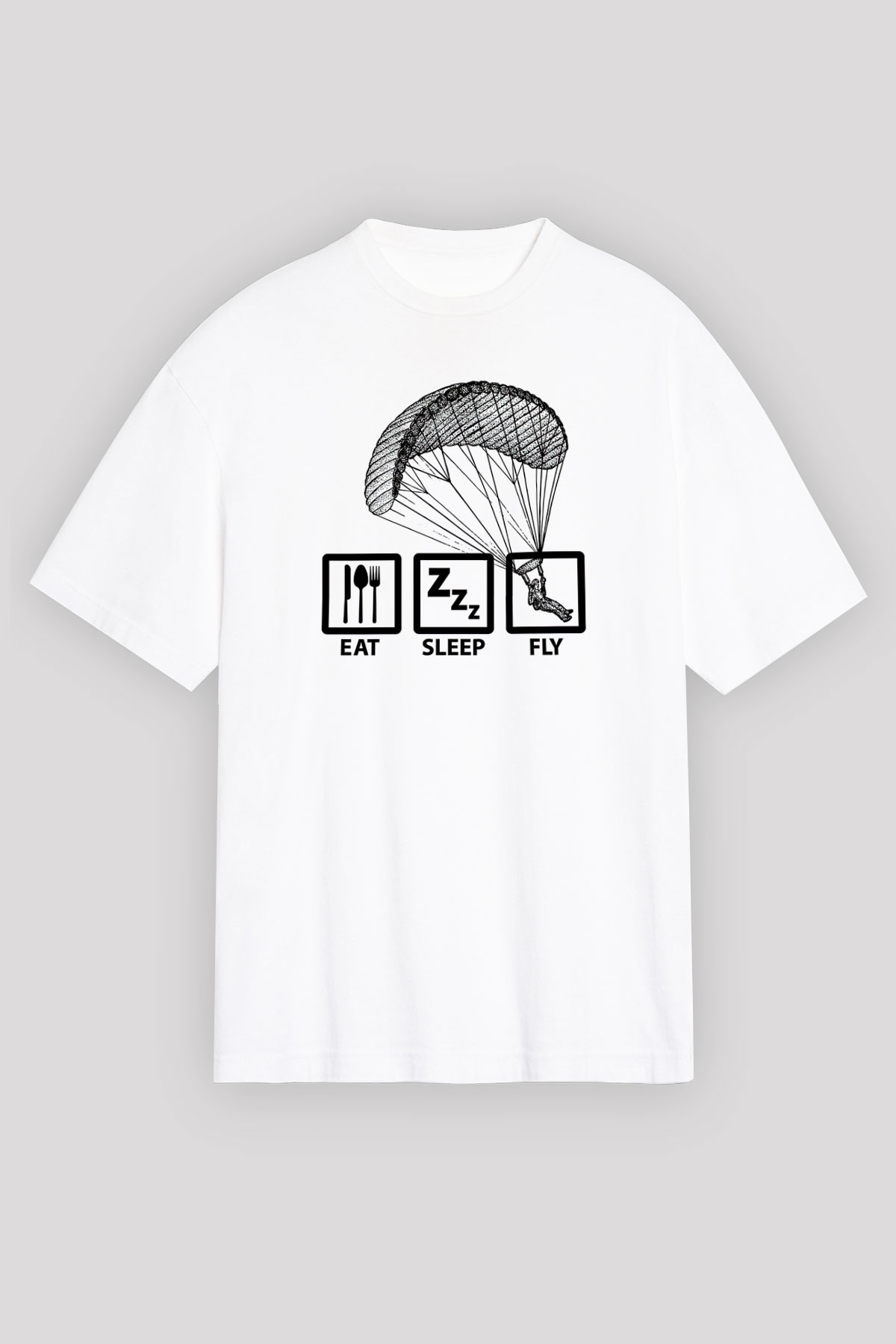 Yamaç Paraşütü Baskılı Unisex Beyaz Oversize Tişört - Tshirt