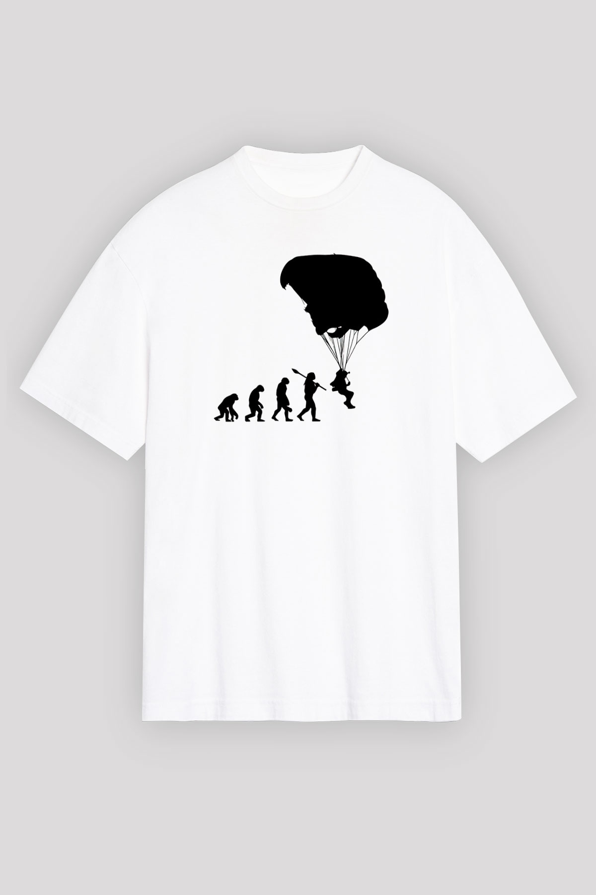 Yamaç Paraşütü Baskılı Unisex Beyaz Oversize Tişört - Tshirt