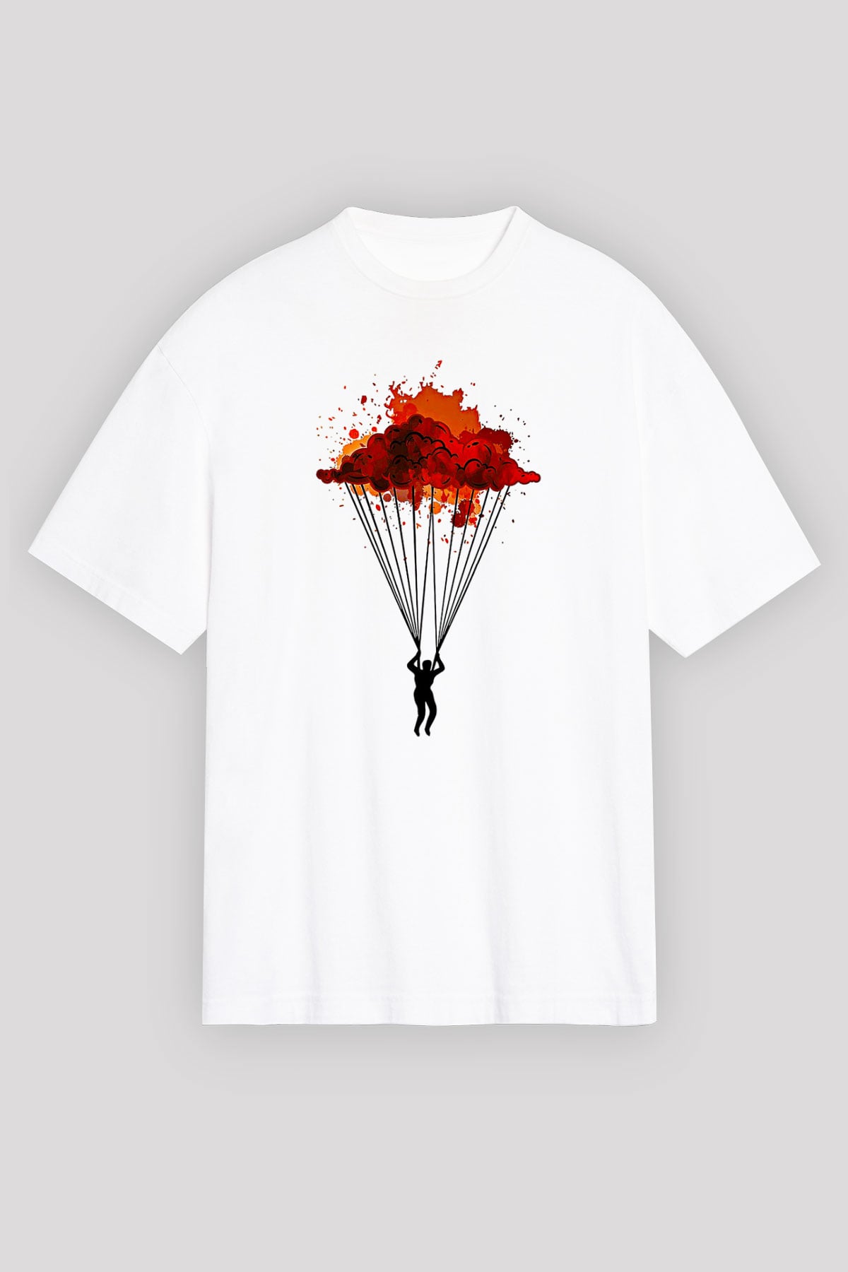 Yamaç Paraşütü Baskılı Unisex Beyaz Oversize Tişört - Tshirt