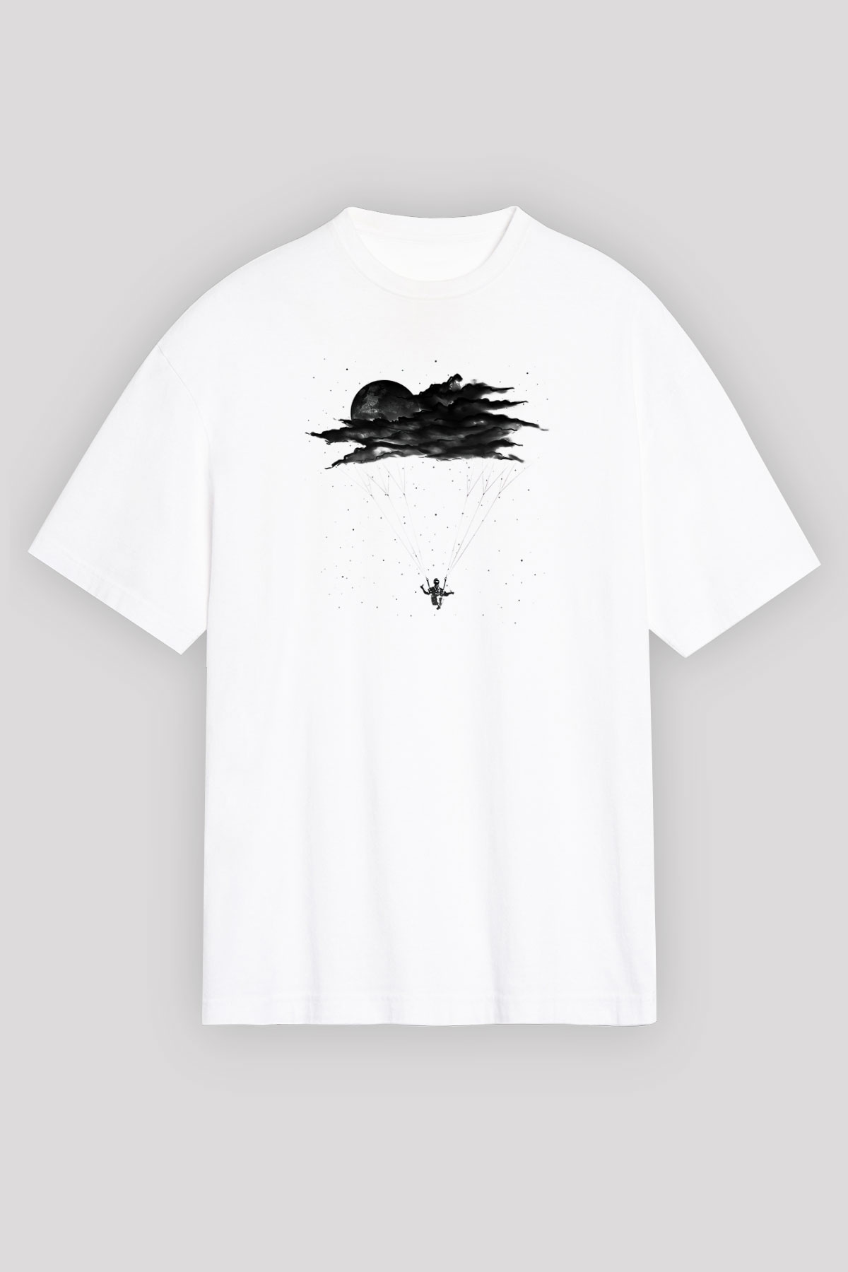 Yamaç Paraşütü Baskılı Unisex Beyaz Oversize Tişört - Tshirt