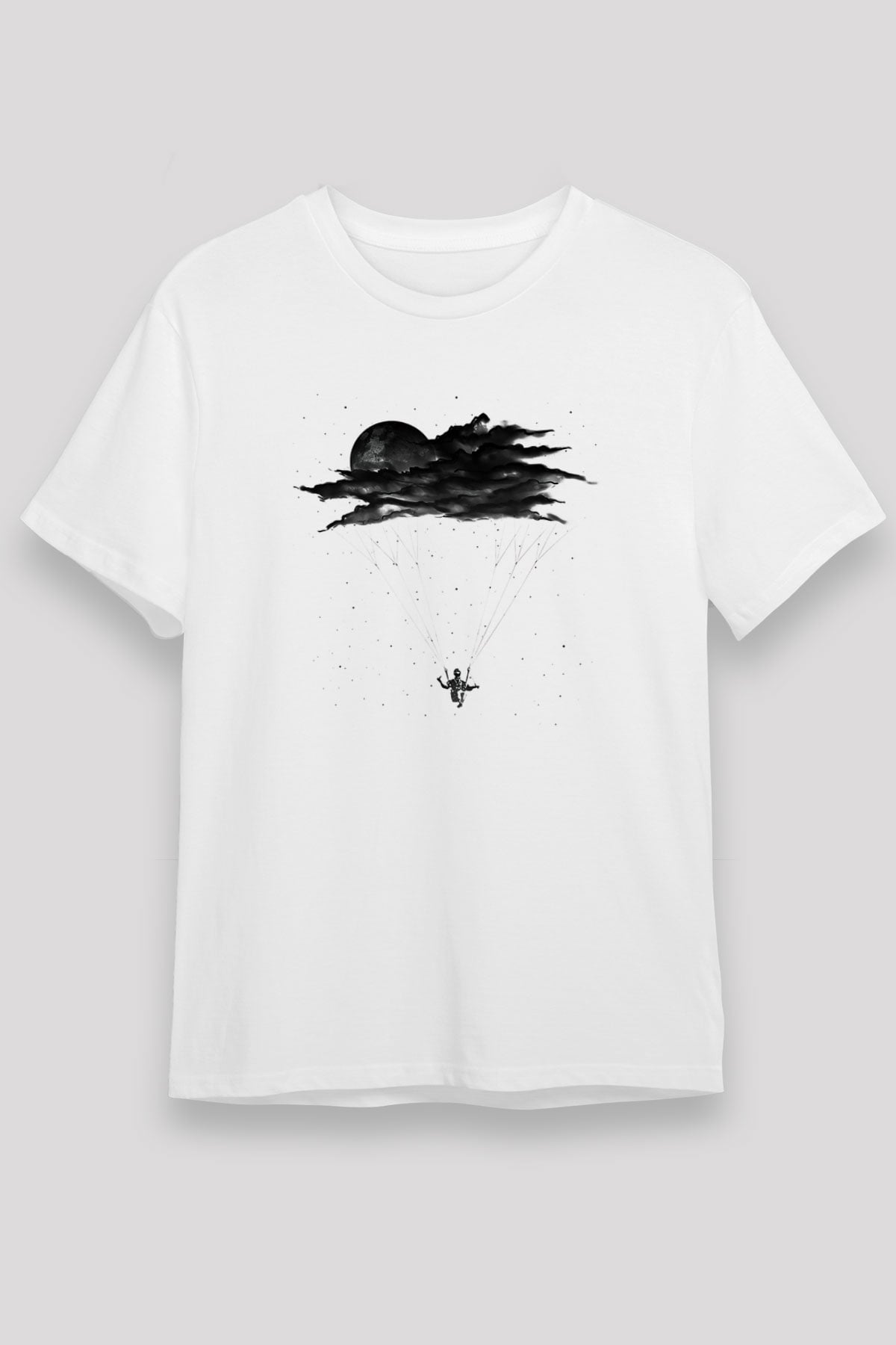 Yamaç Paraşütü Baskılı Unisex Beyaz Tişört - Tshirt