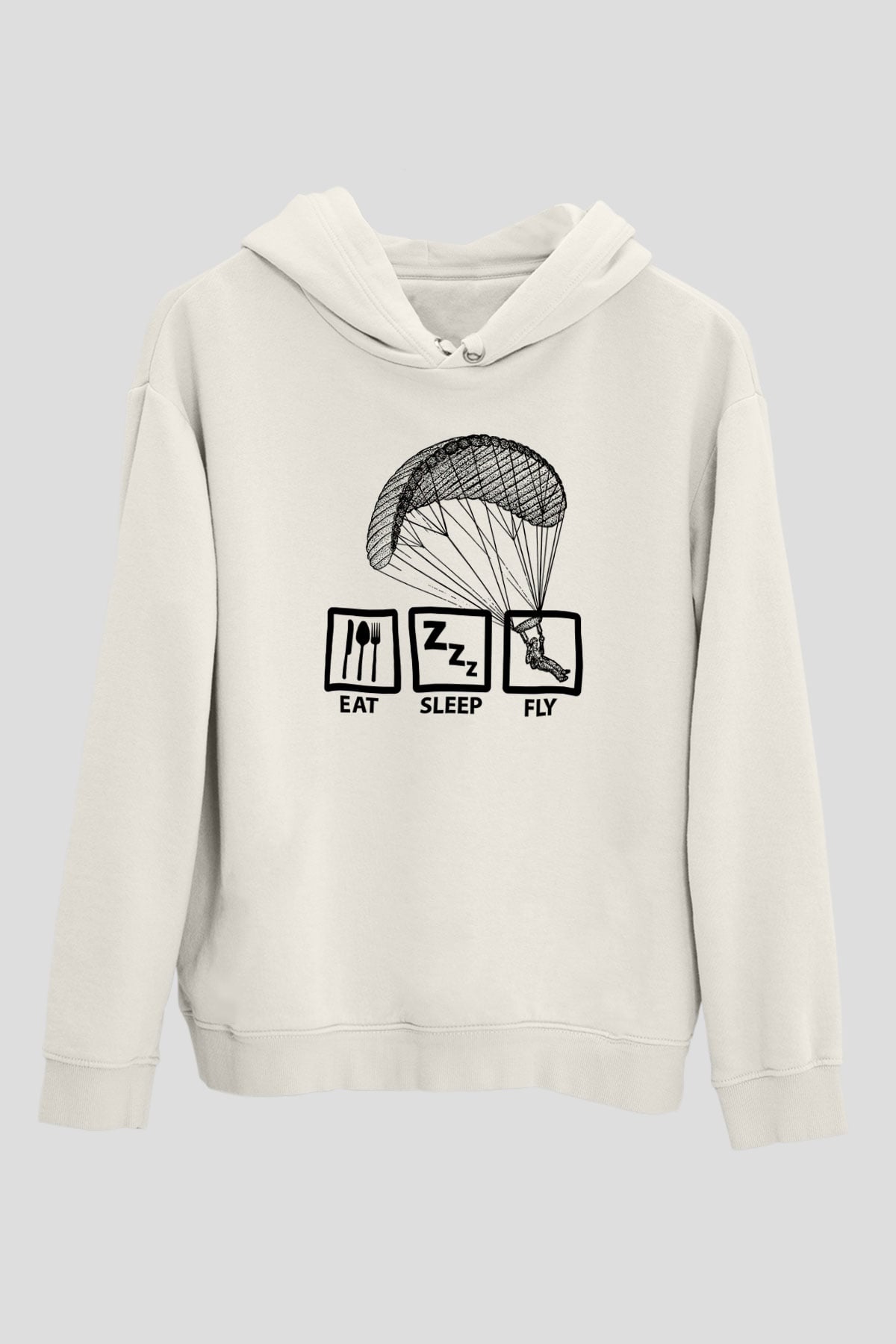 Yamaç Paraşütü Baskılı Unisex Ekru Hoodie