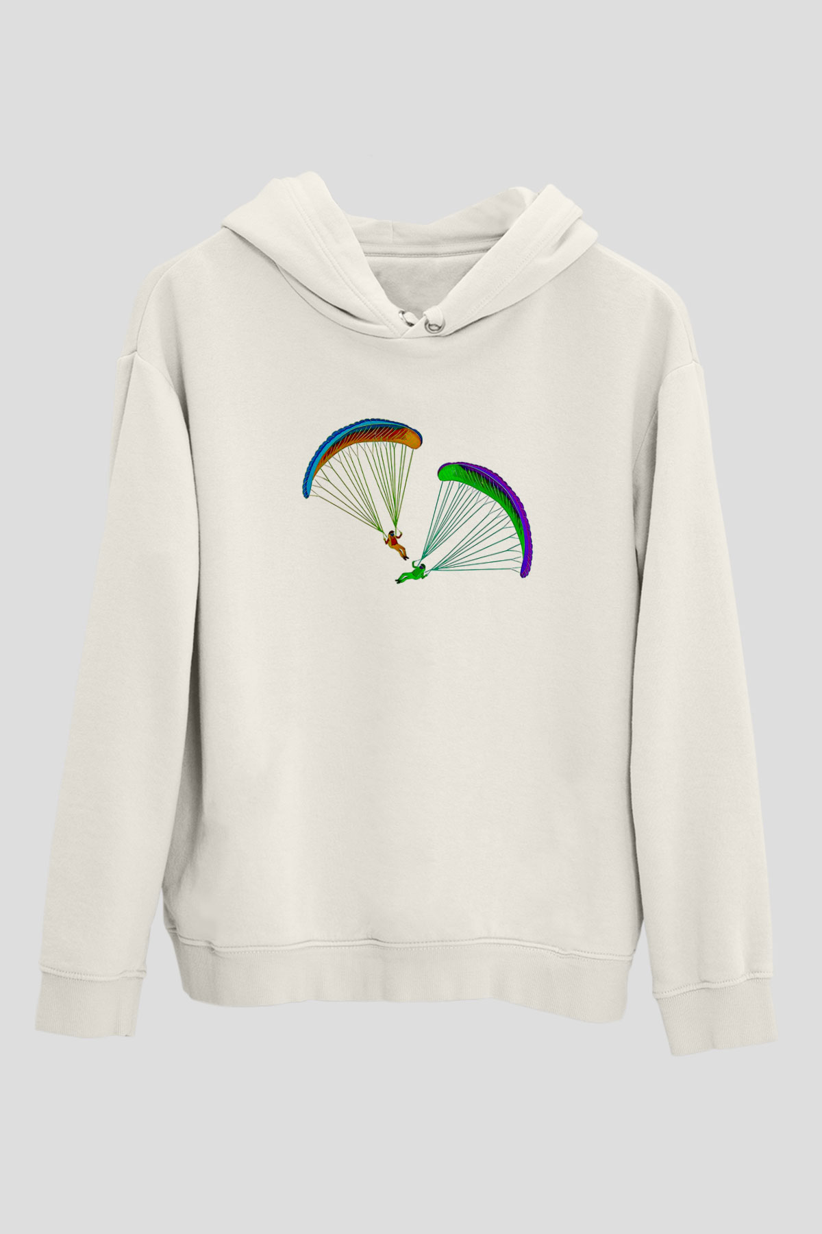 Yamaç Paraşütü Baskılı Unisex Ekru Hoodie