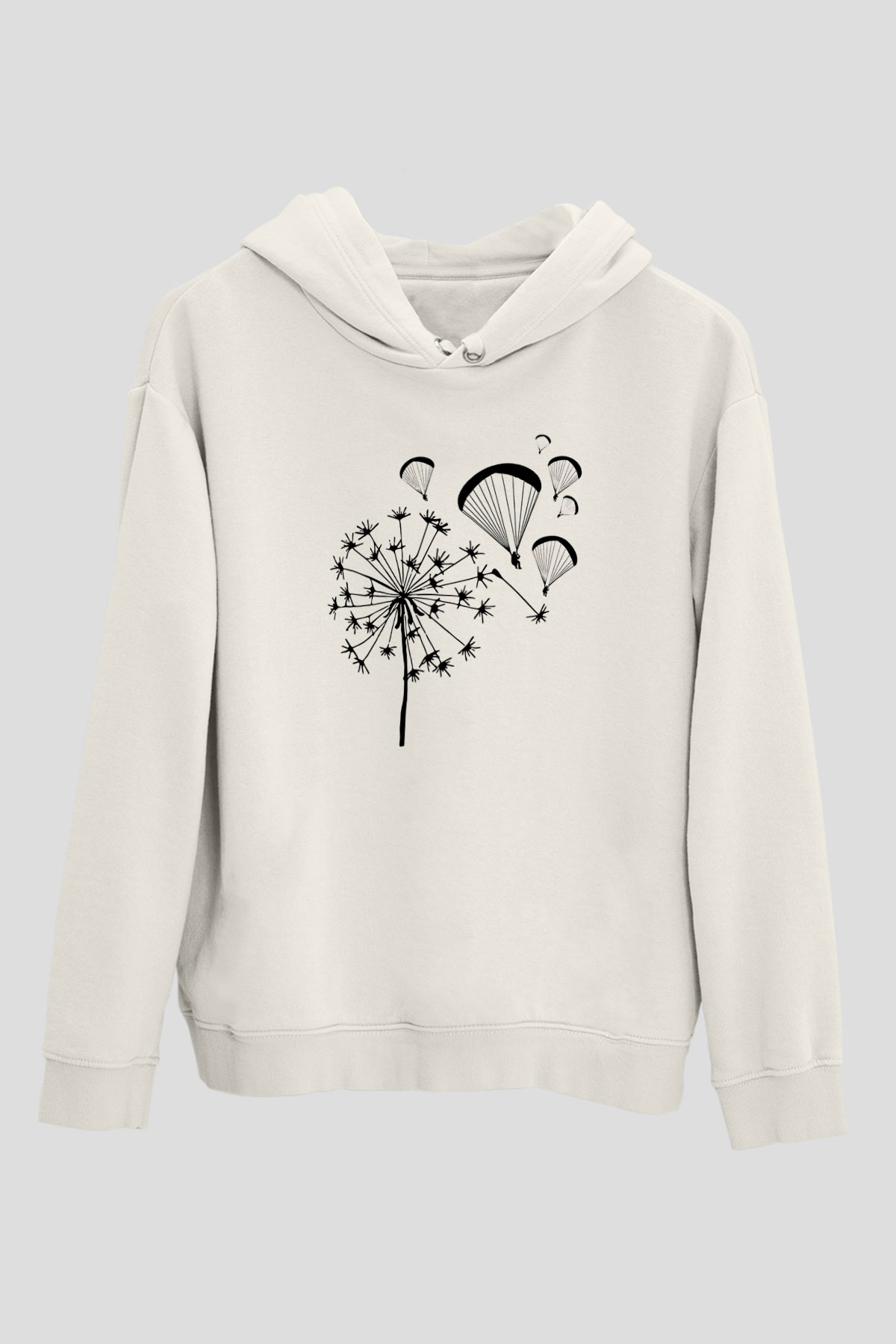 Yamaç Paraşütü Baskılı Unisex Ekru Hoodie