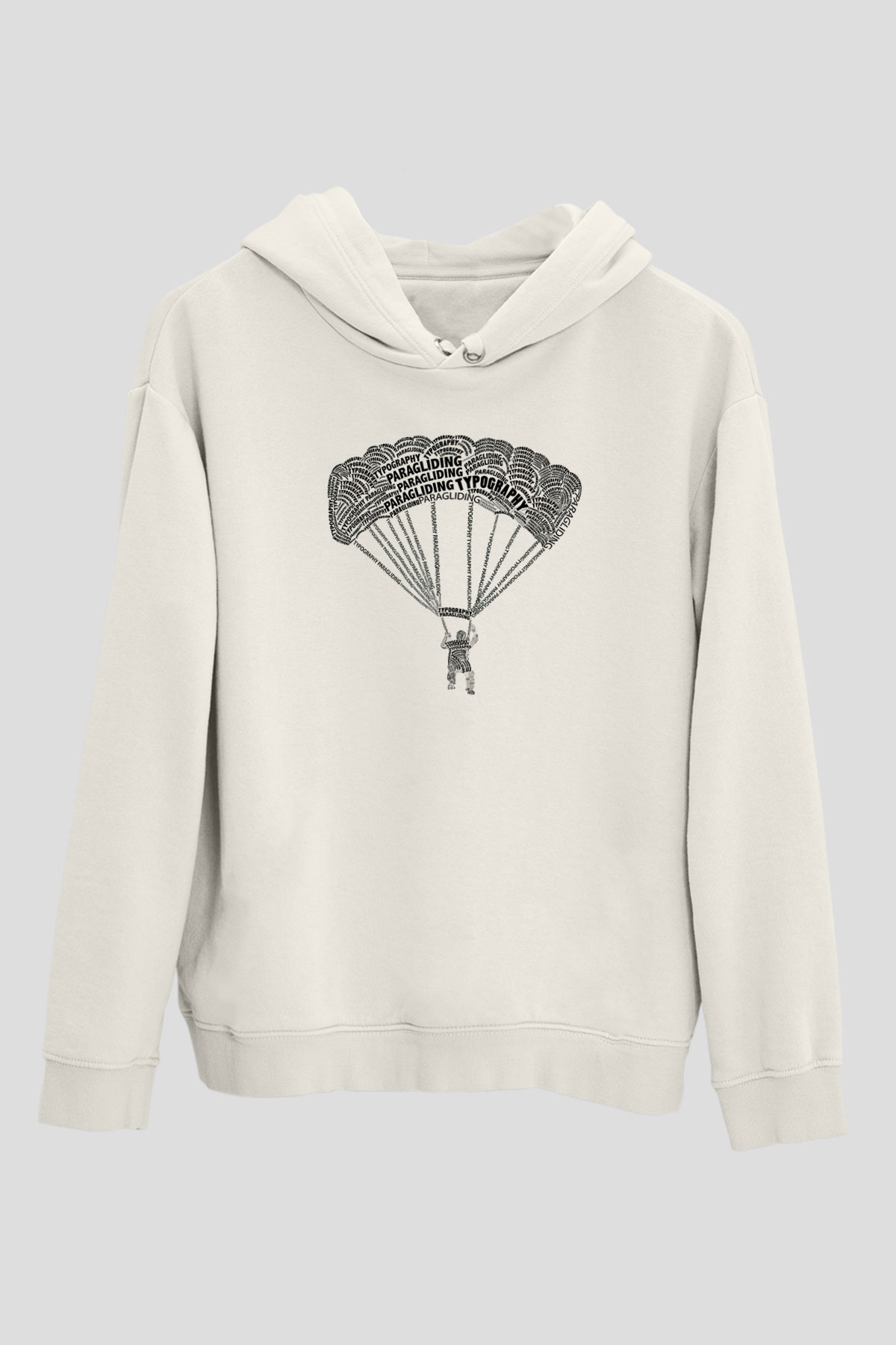 Yamaç Paraşütü Baskılı Unisex Ekru Hoodie