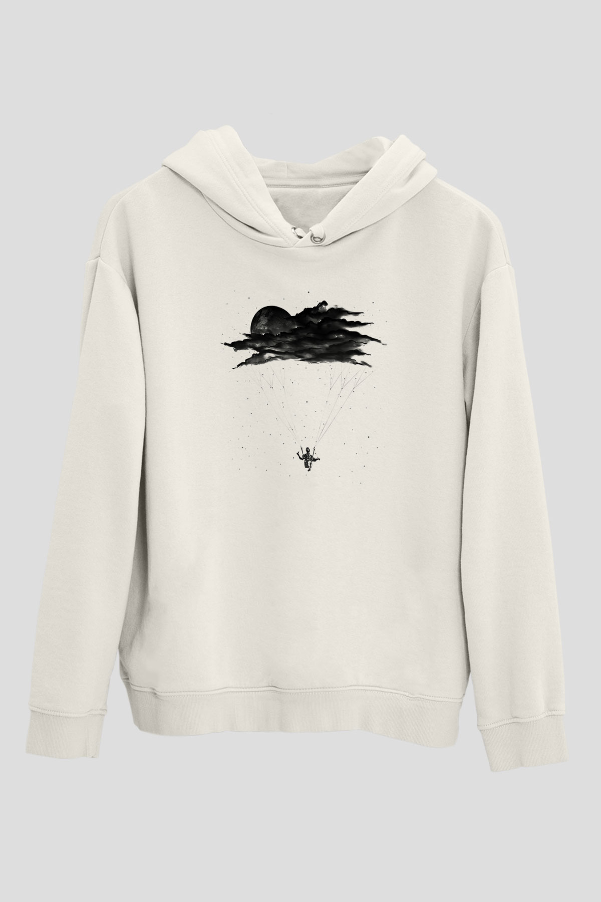 Yamaç Paraşütü Baskılı Unisex Ekru Hoodie