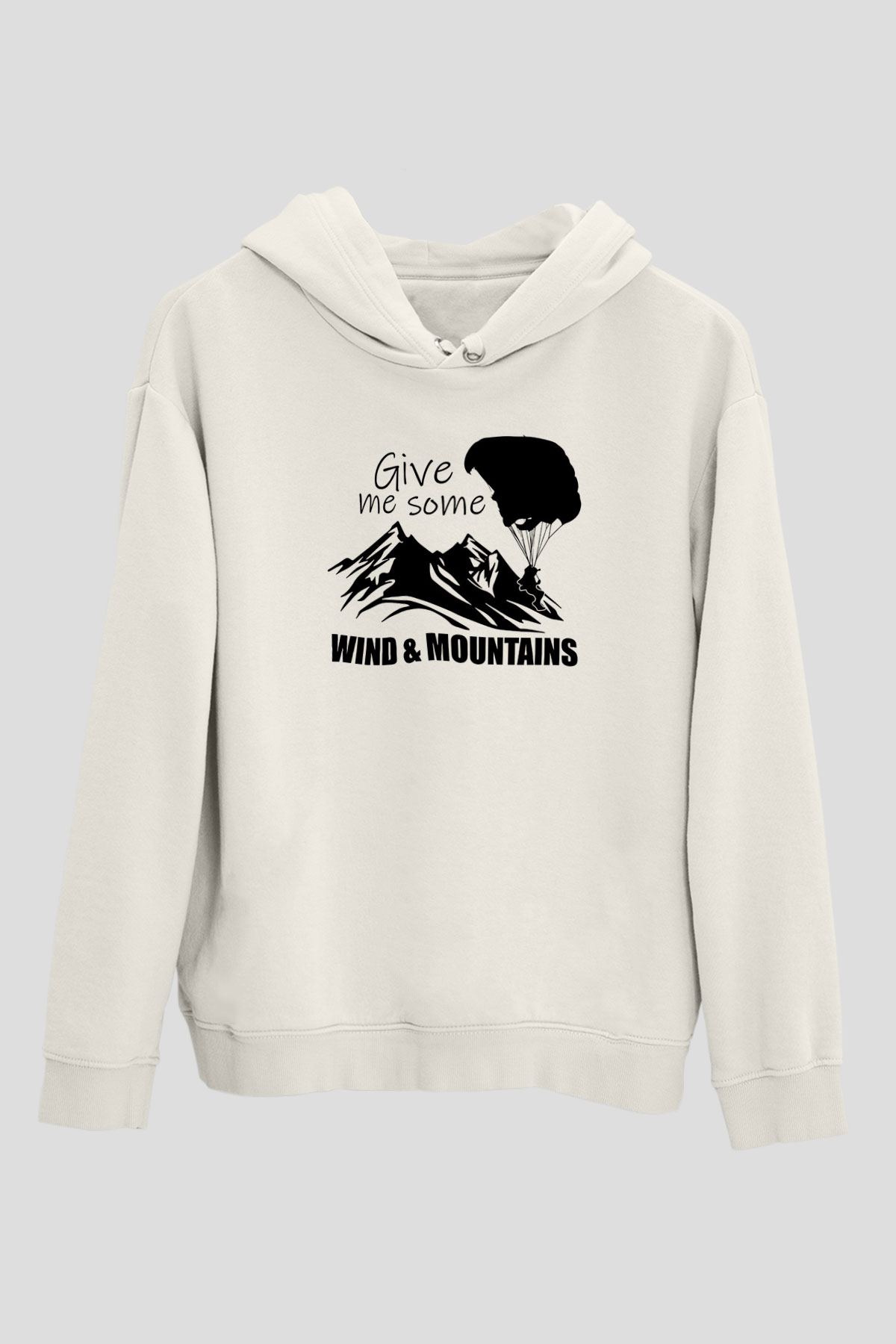 Yamaç Paraşütü Baskılı Unisex Ekru Hoodie