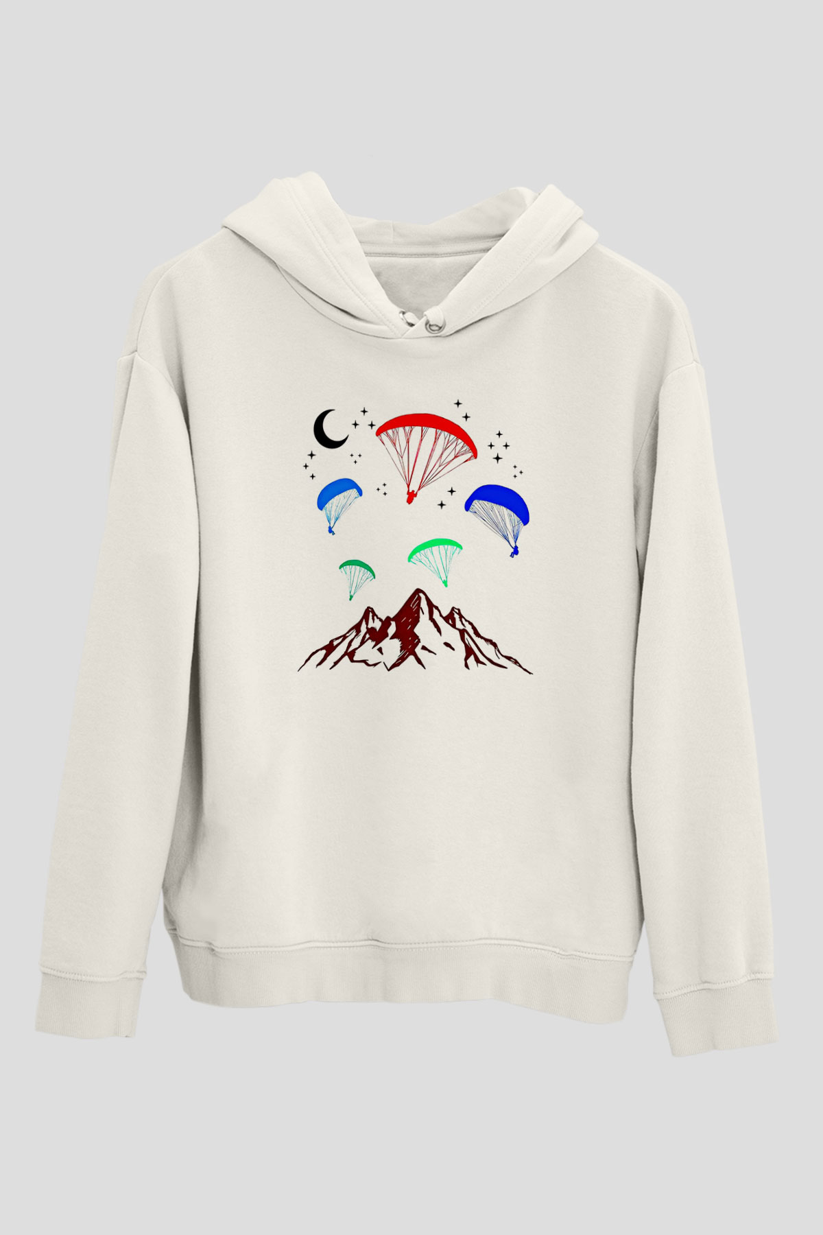 Yamaç Paraşütü Baskılı Unisex Ekru Hoodie