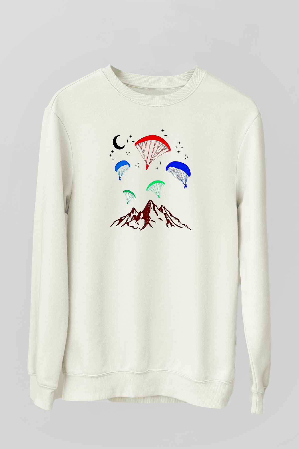 Yamaç Paraşütü Baskılı Unisex Ekru Sweatshirt