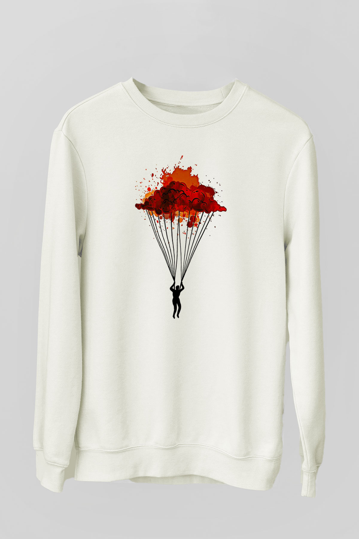 Yamaç Paraşütü Baskılı Unisex Ekru Sweatshirt
