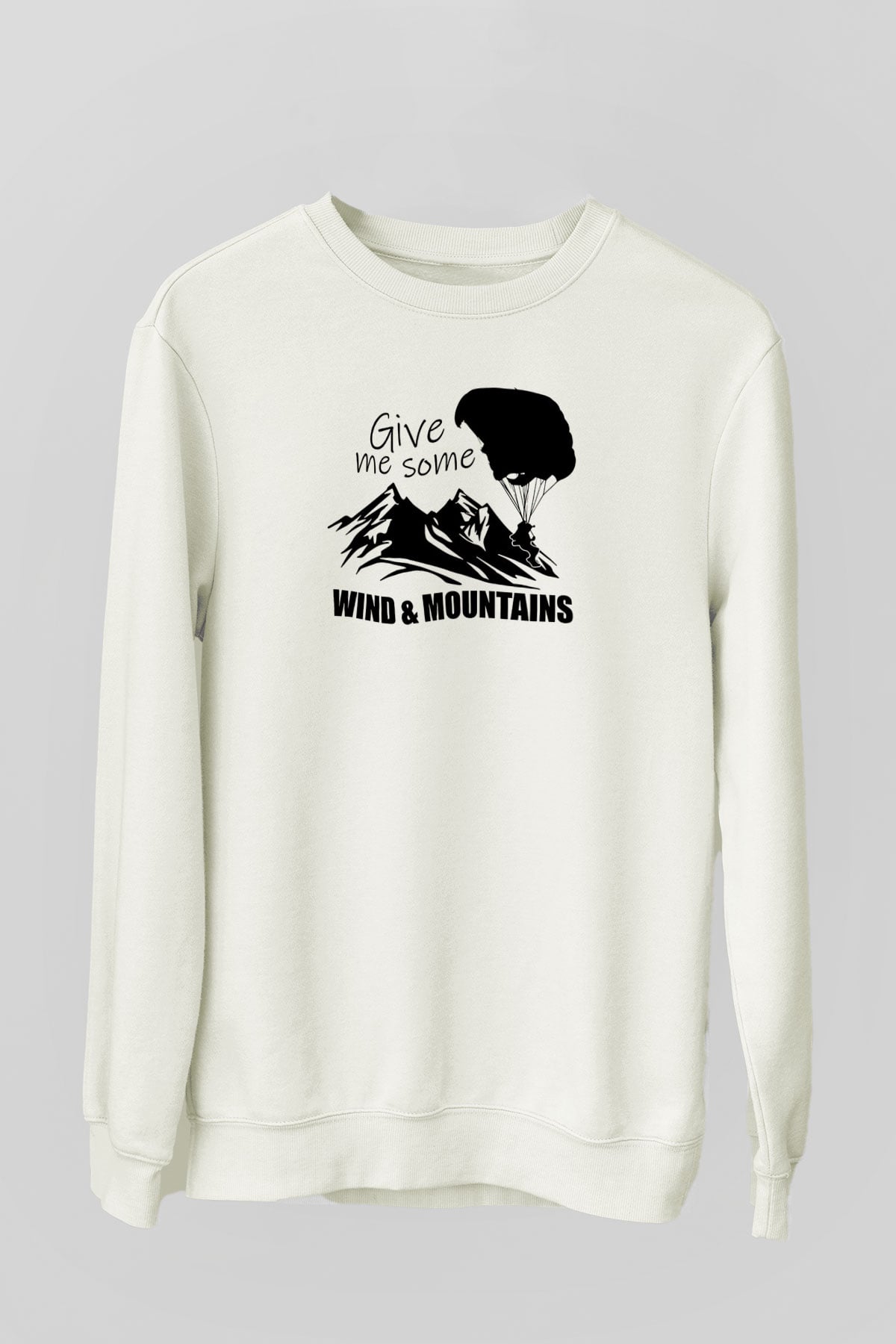 Yamaç Paraşütü Baskılı Unisex Ekru Sweatshirt