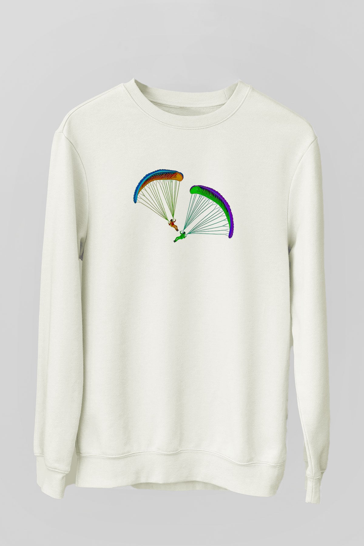 Yamaç Paraşütü Baskılı Unisex Ekru Sweatshirt
