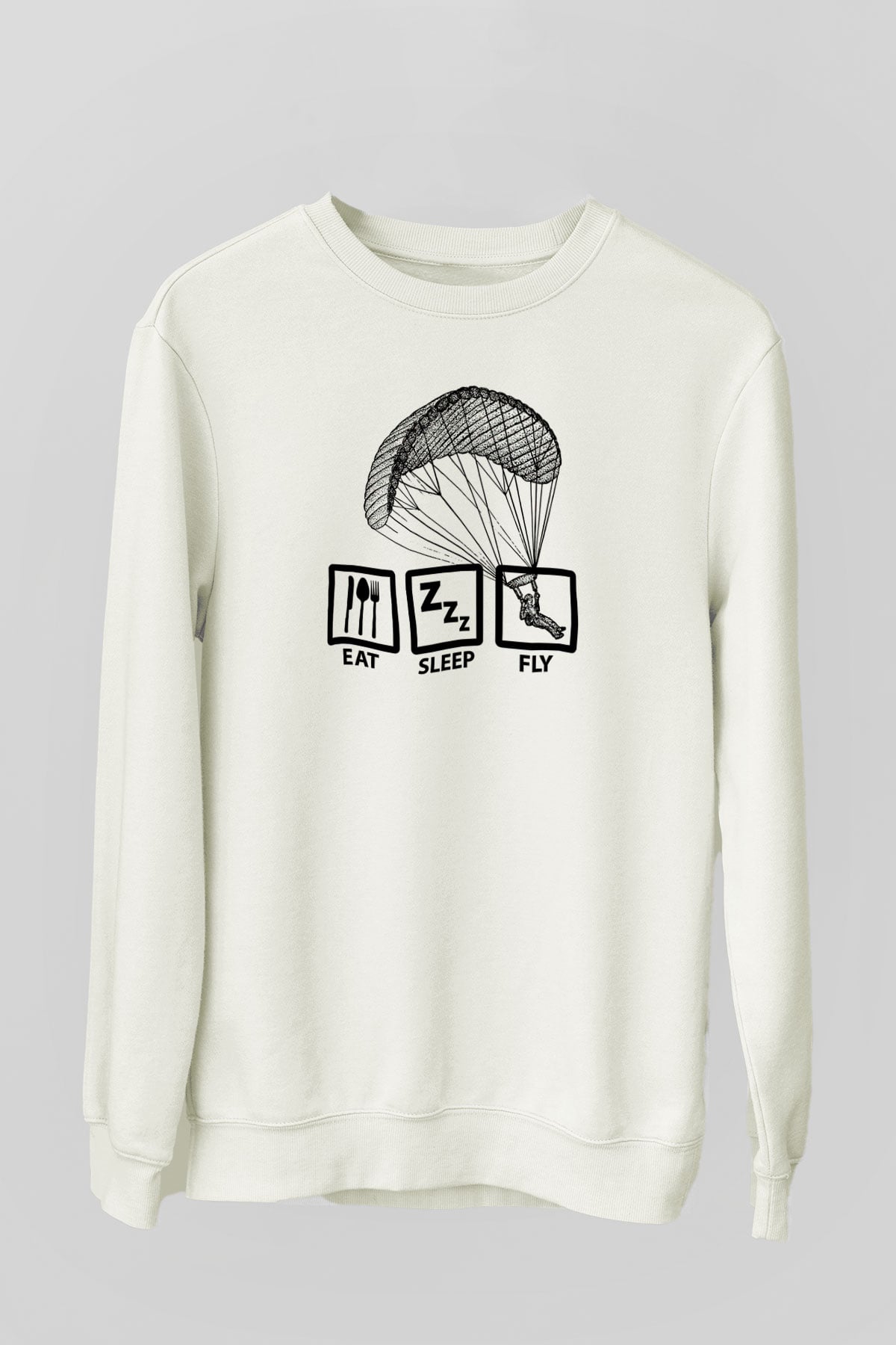 Yamaç Paraşütü Baskılı Unisex Ekru Sweatshirt