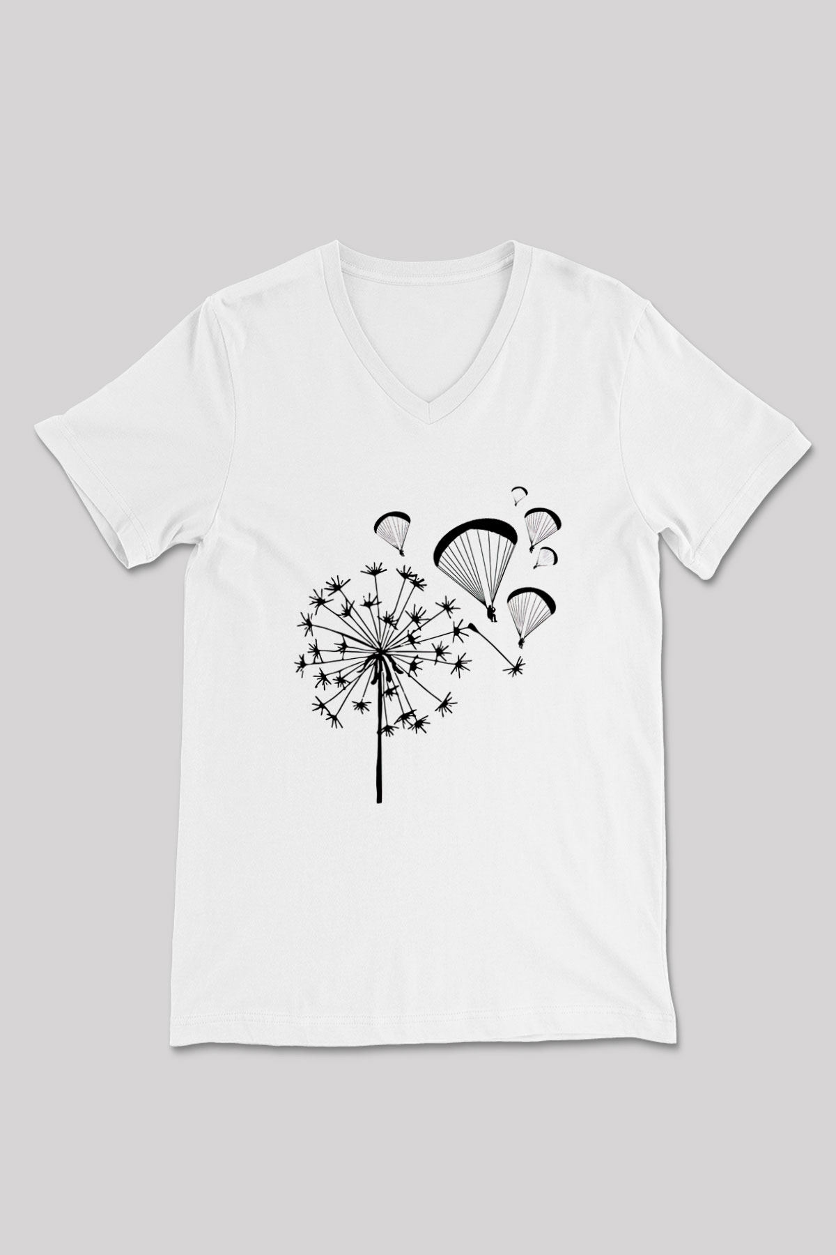 Yamaç Paraşütü Baskılı Unisex V Yaka Tişört - Tshirt