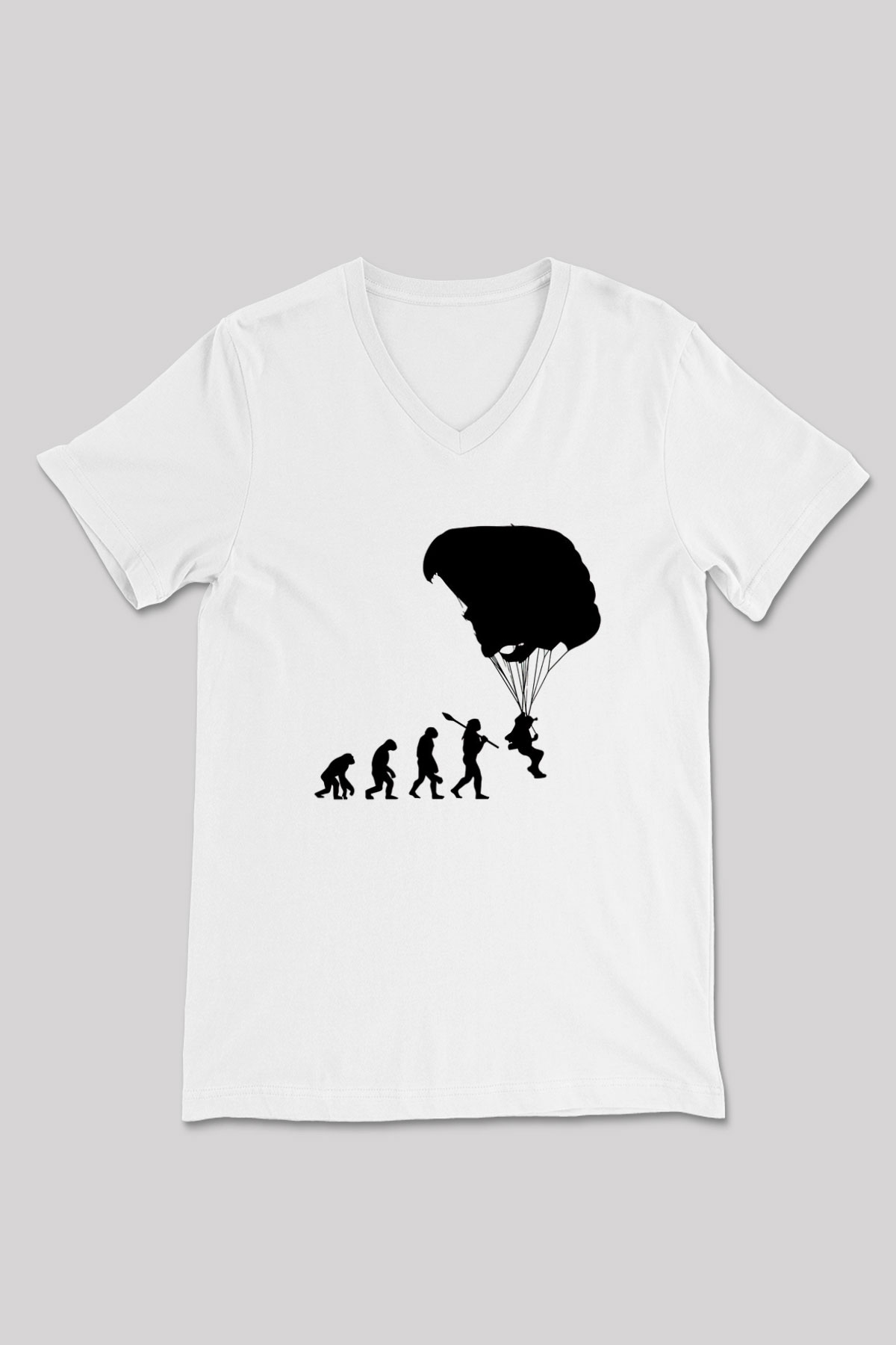 Yamaç Paraşütü Baskılı Unisex V Yaka Tişört - Tshirt