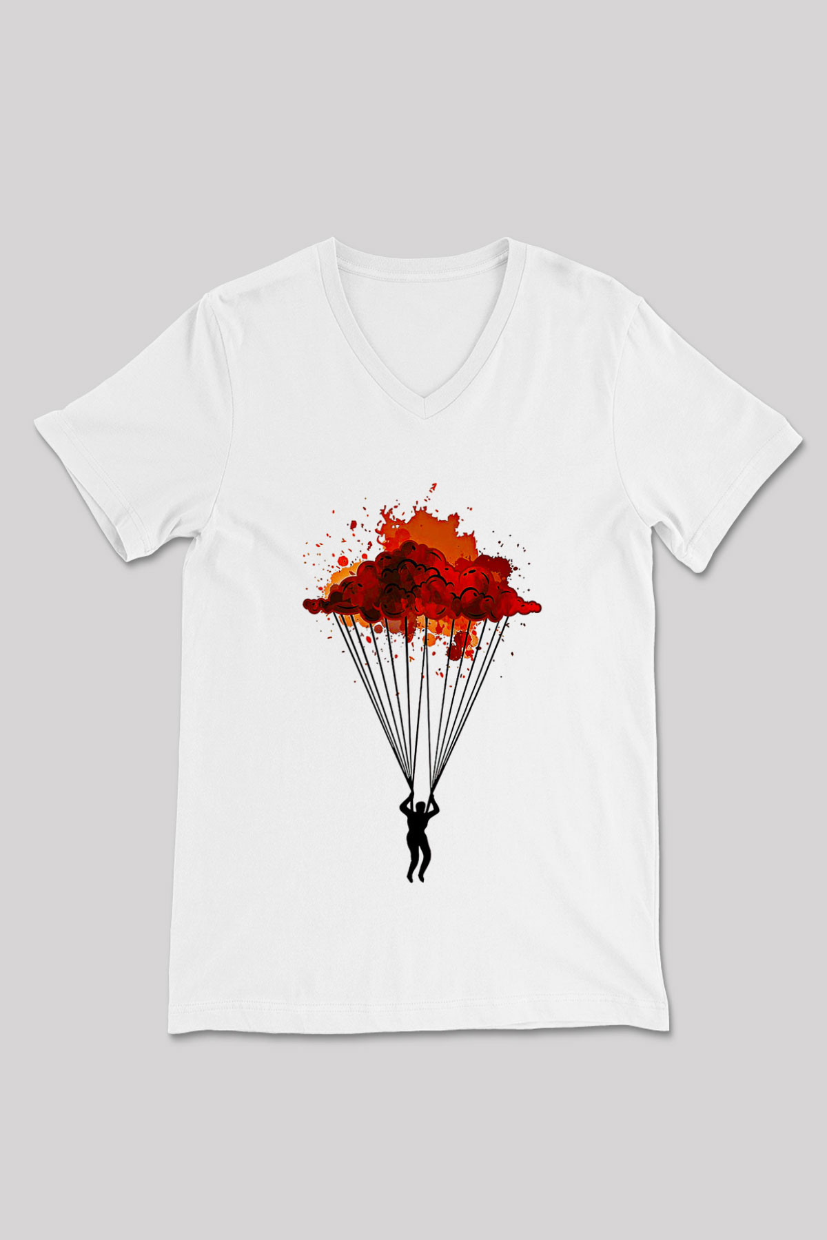 Yamaç Paraşütü Baskılı Unisex V Yaka Tişört - Tshirt