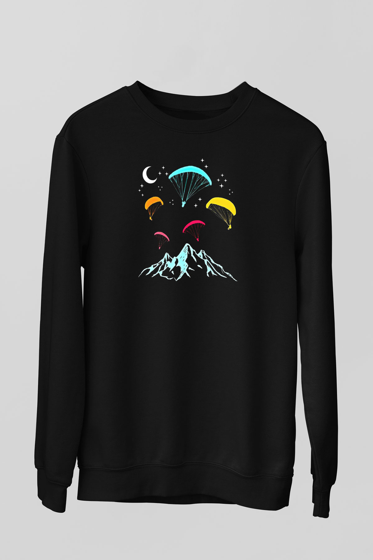 Yamaç Paraşütü - Paragliding Baskılı Unisex Siyah Sweatshirt