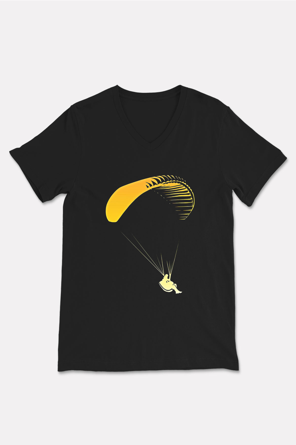 Yamaç Paraşütü - Paragliding Baskılı Unisex Siyah V Yaka Tişört