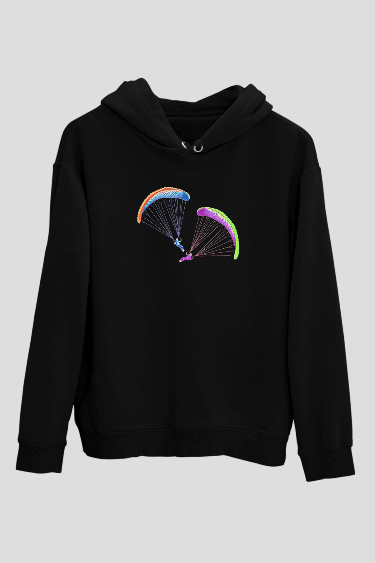 Yamaç Paraşütü - Paragliding Baskılı Unisex Siyah Kapüşonlu Sweatshirt