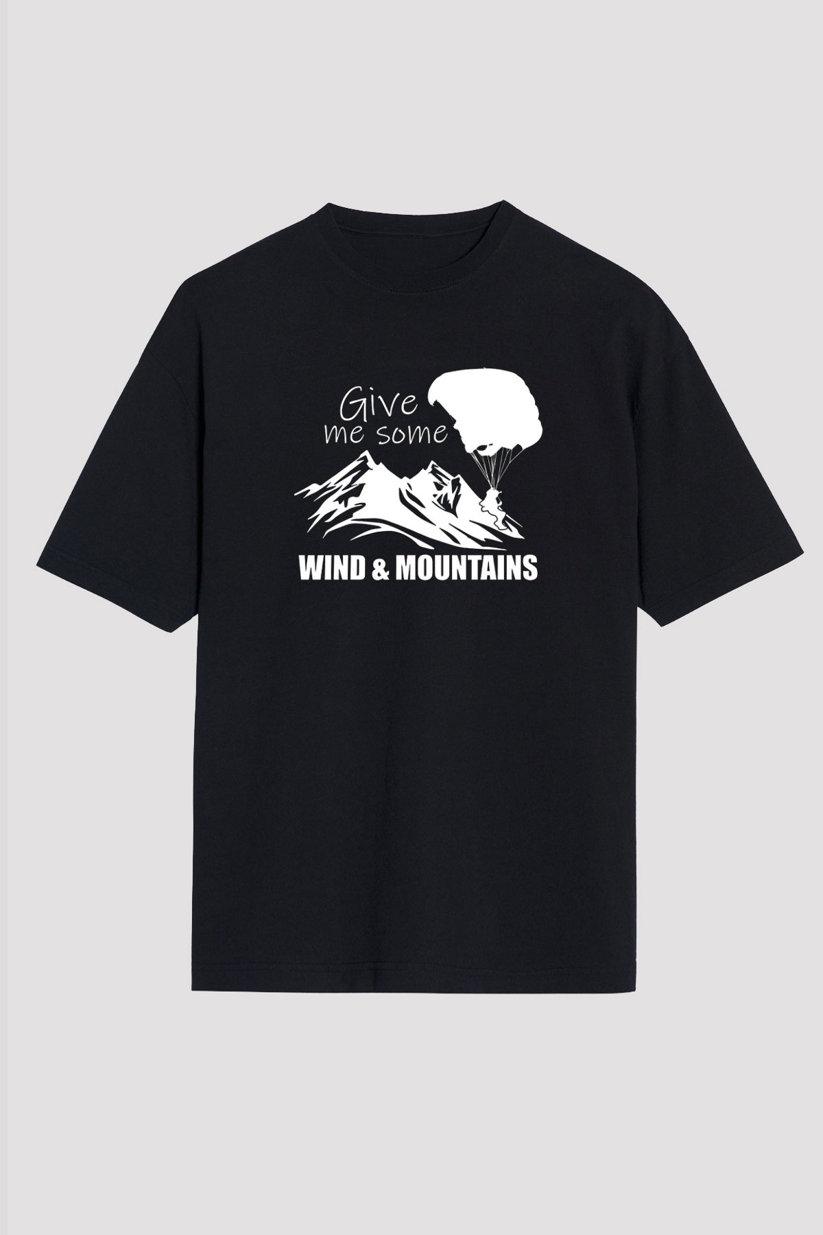 Yamaç Paraşütü - Paragliding Baskılı Unisex Siyah Oversize Tişört
