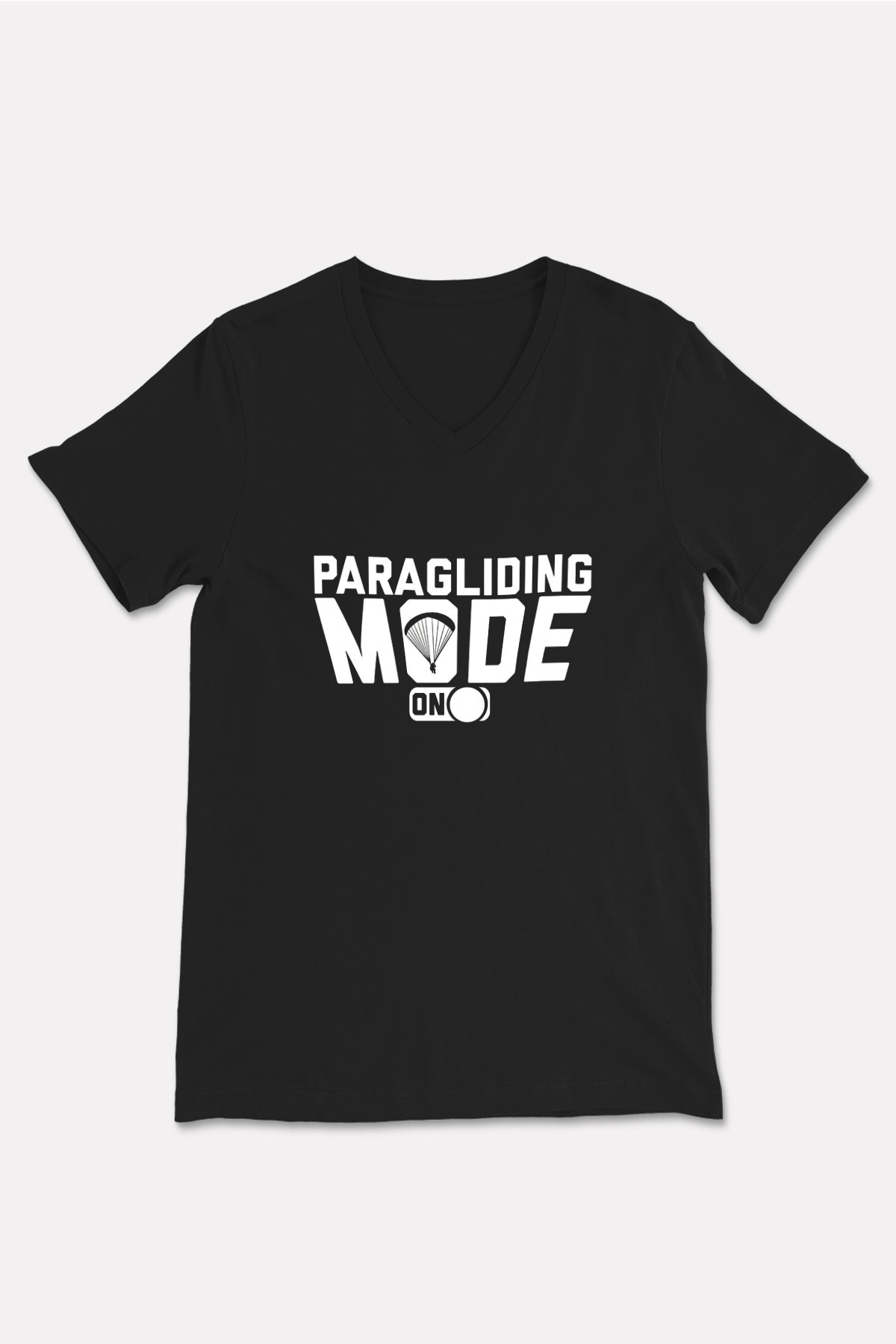 Yamaç Paraşütü - Paragliding Baskılı Unisex Siyah V Yaka Tişört