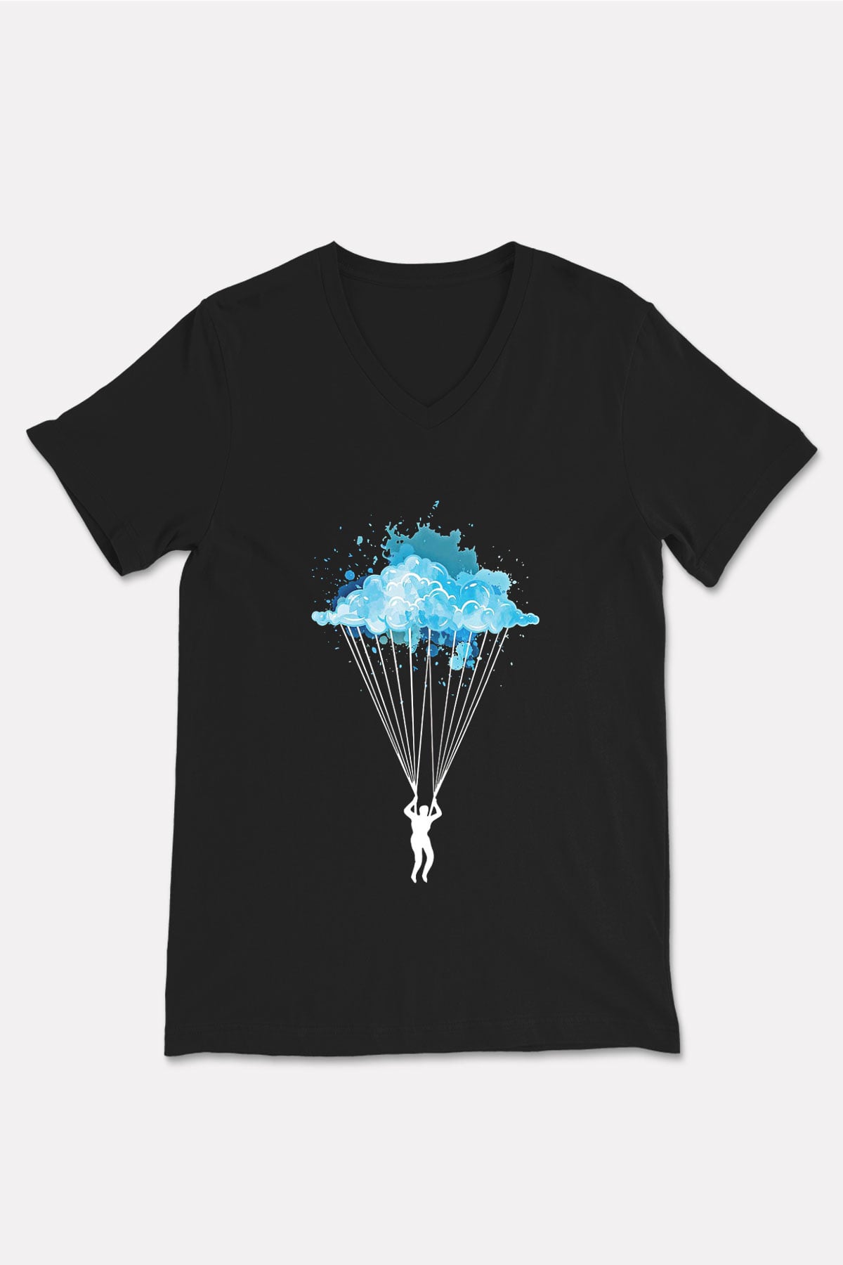 Yamaç Paraşütü - Paragliding Baskılı Unisex Siyah V Yaka Tişört