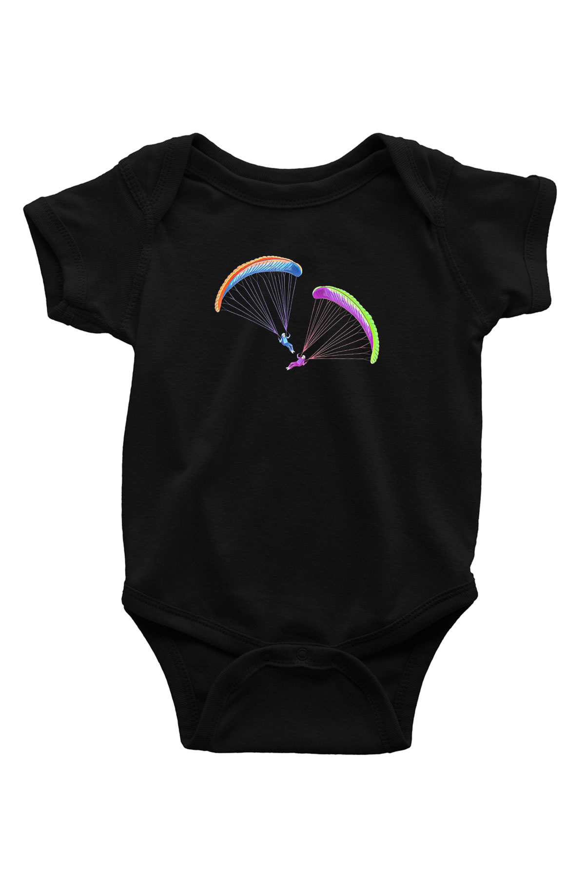 Yamaç Paraşütü - Paragliding Baskılı Unisex Siyah Bebek Body - Zıbın